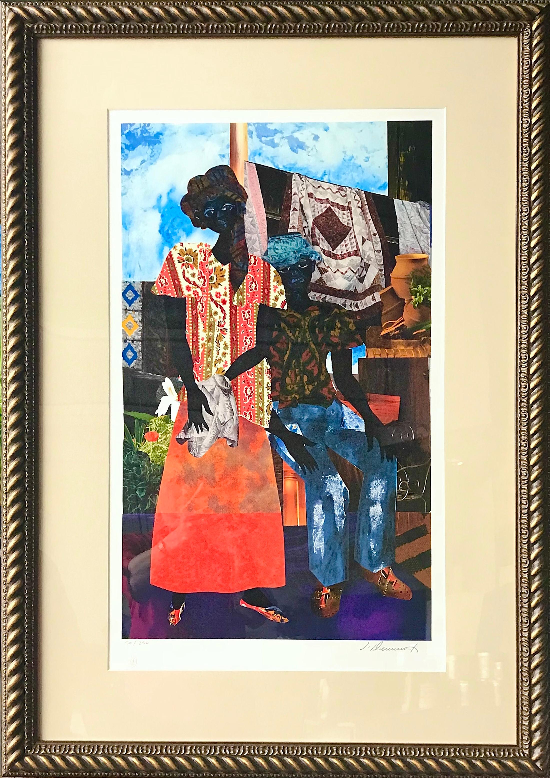 BACKYARD Signed Lithograph, Black Couple, African American Heritage, Quilts