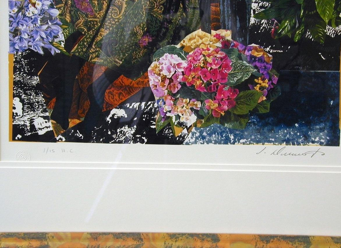 GARDEN ROMANCE des Künstlers James Denmark ist eine handgezeichnete Original-Lithografie in limitierter Auflage (keine Fotoreproduktion oder ein Digitaldruck), gedruckt auf archiviertem Somerset-Papier in traditioneller Handlithografie-Technik.