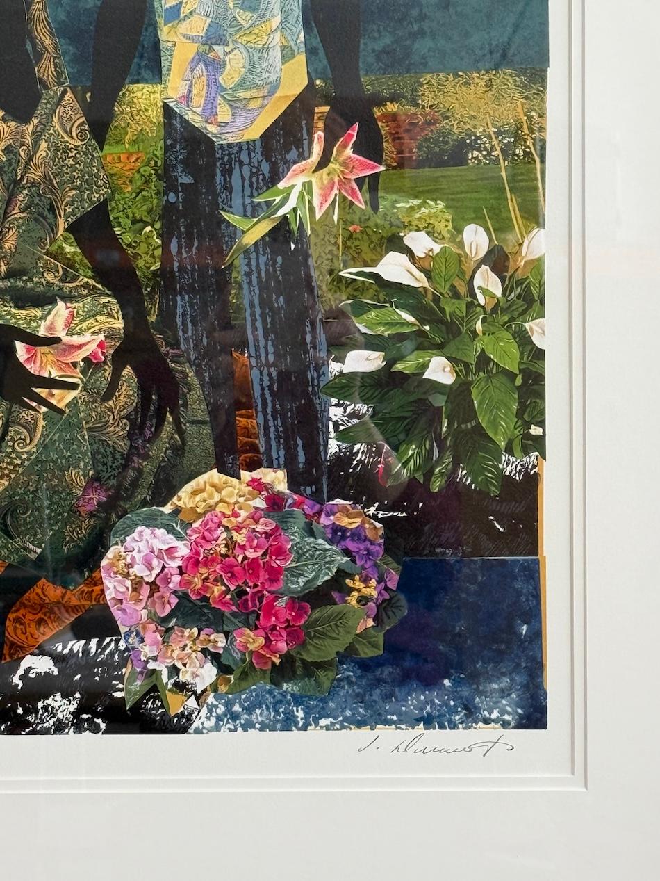 GARDEN ROMANCE Signierte Lithographie, Schwarzes Paar, Collage, Porträtliebhaber, Blumen im Angebot 3