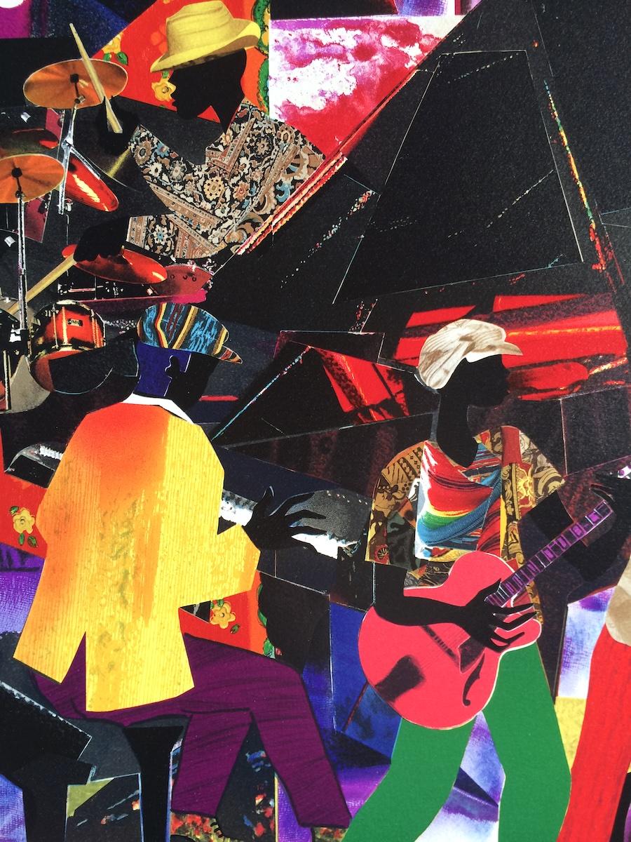 JUMPIN' & JIVIN' Litografía firmada, club de jazz, músicos de banda, collage en color - Print Contemporáneo de James Denmark