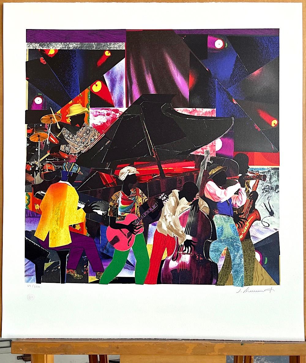 JUMPIN' & JIVIN' Litografía firmada, club de jazz, músicos de banda, collage en color en venta 2