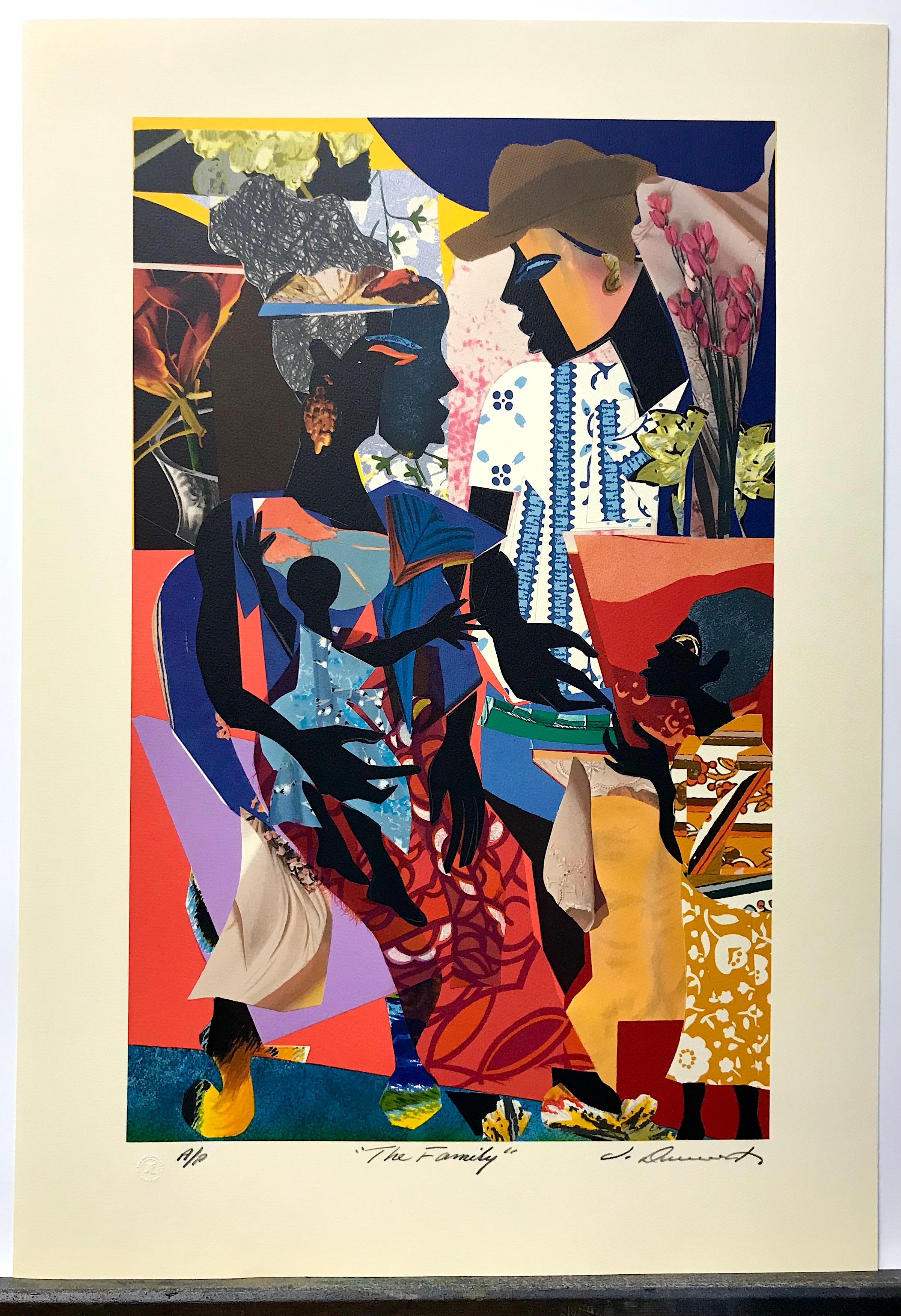 THE FAMILY Signed Lithograph, Black Family Portrait, Collage, African American For Sale 4