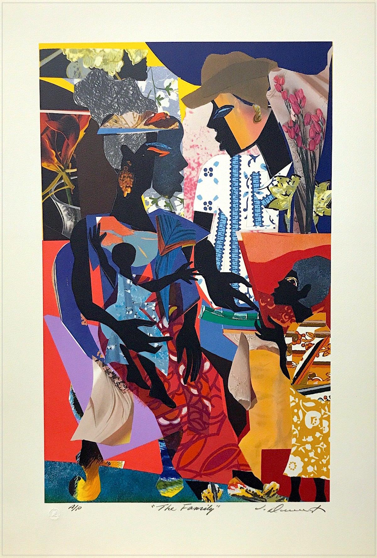 James Denmark Figurative Print - THE FAMILY Signed Lithograph, Black Family Portrait, Collage, African American 