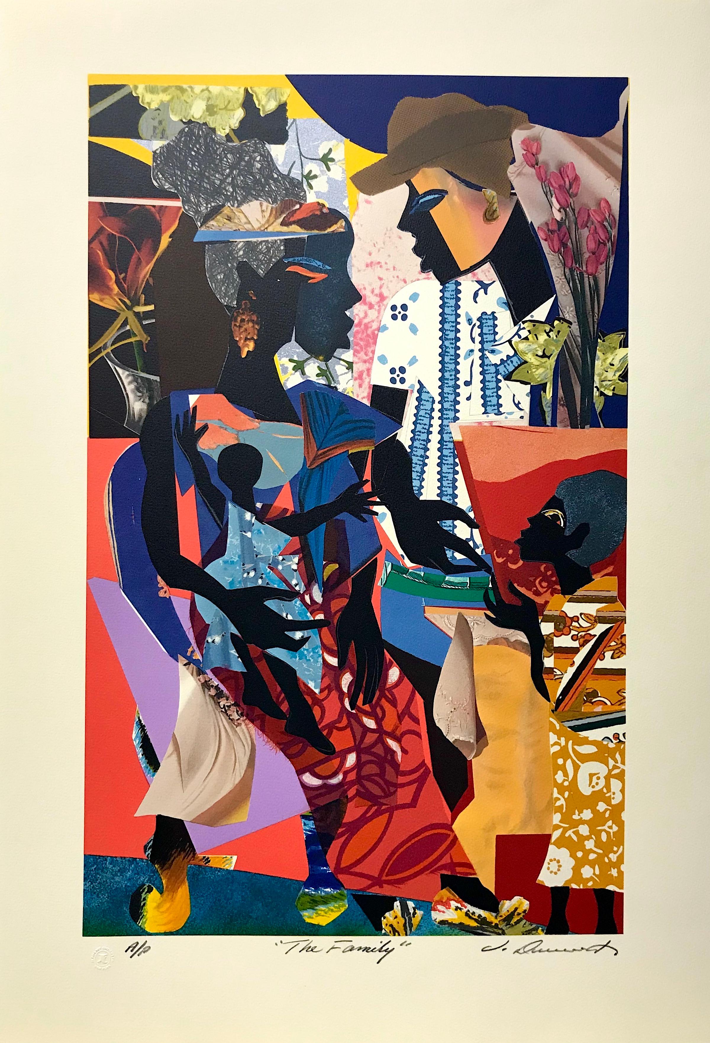 THE FAMILY Signed Lithograph, Black Family Portrait, Collage, African American