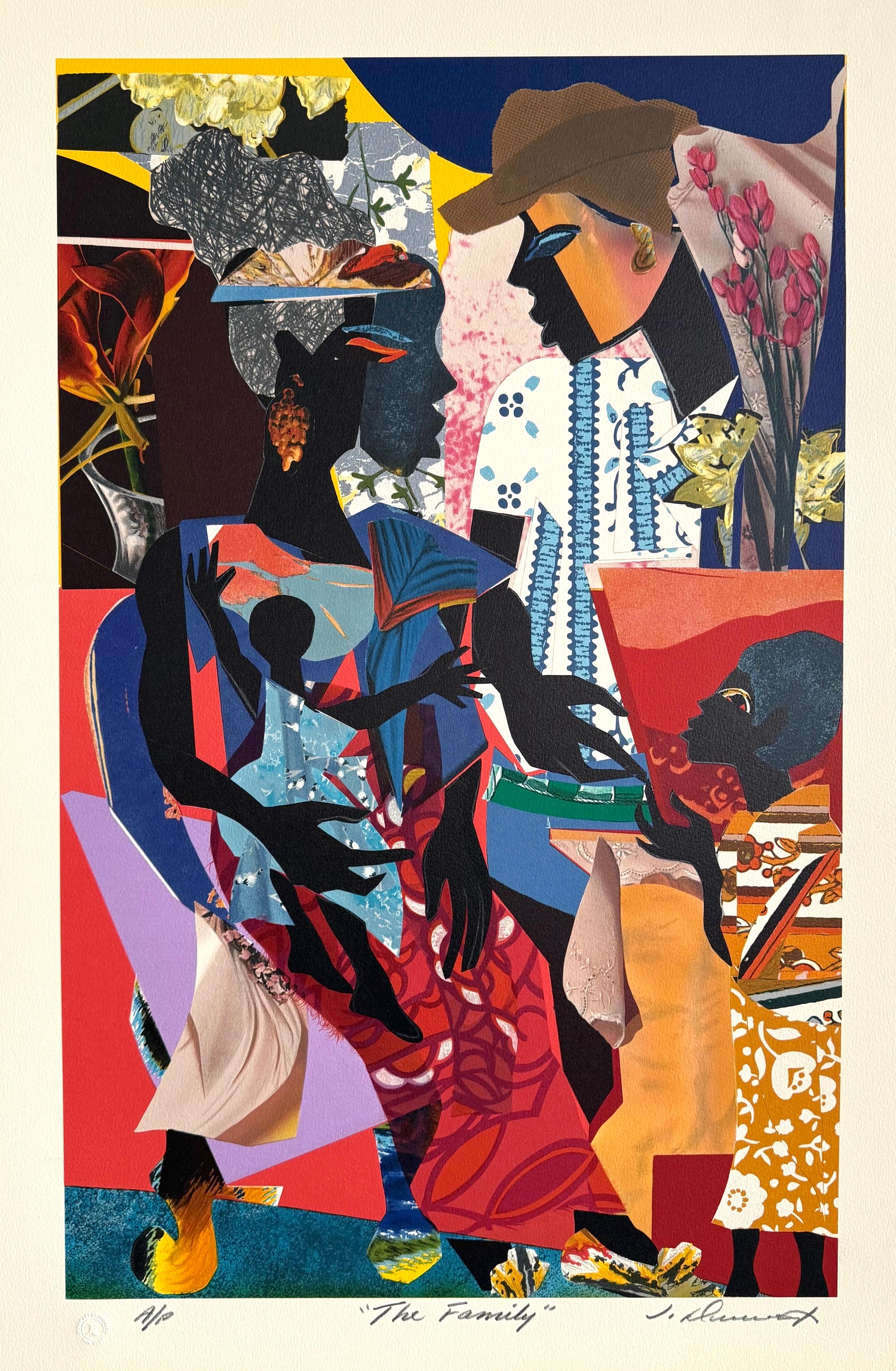 THE FAMILY Litografia firmata, ritratto di famiglia nera, collage, afroamericano