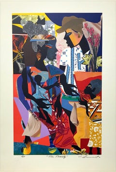 THE FAMILY Signed Lithograph, Black Family Portrait, Collage, African American