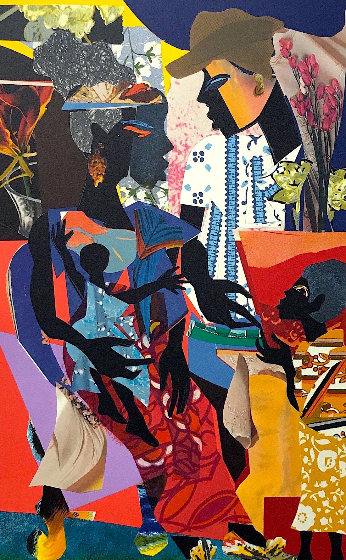 THE FAMILY, Signed Lithograph, Multicolor Collage, African American Heritage - Print by James Denmark