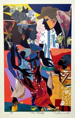 THE FAMILY, Signed Lithograph, Multicolor Collage, African American Heritage
