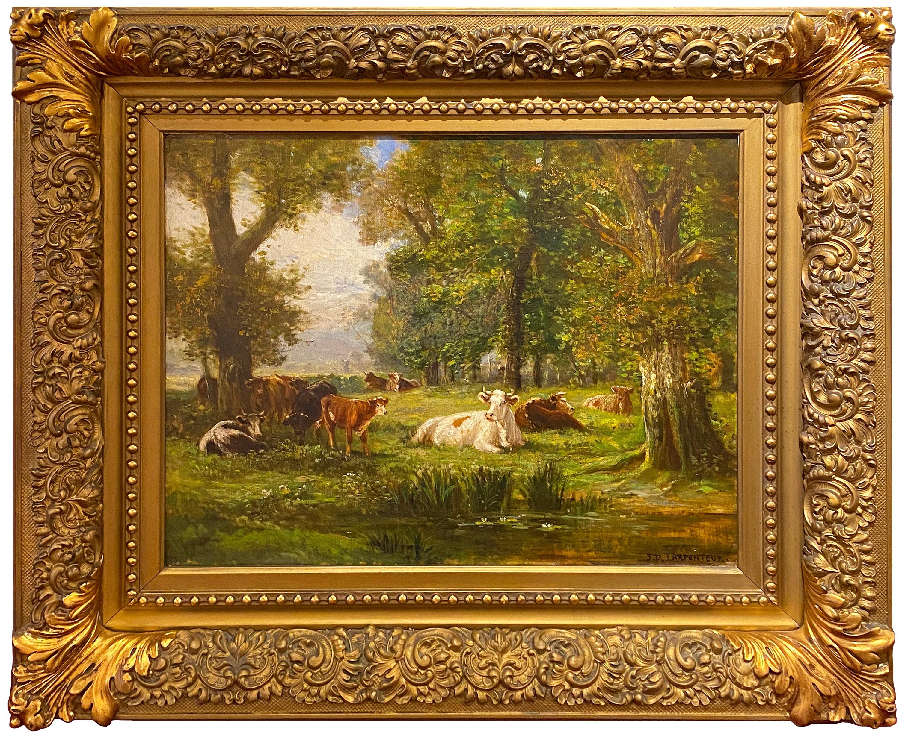 Rinder bei Tagesanbruch – Painting von James Desvarreux-Larpenteur
