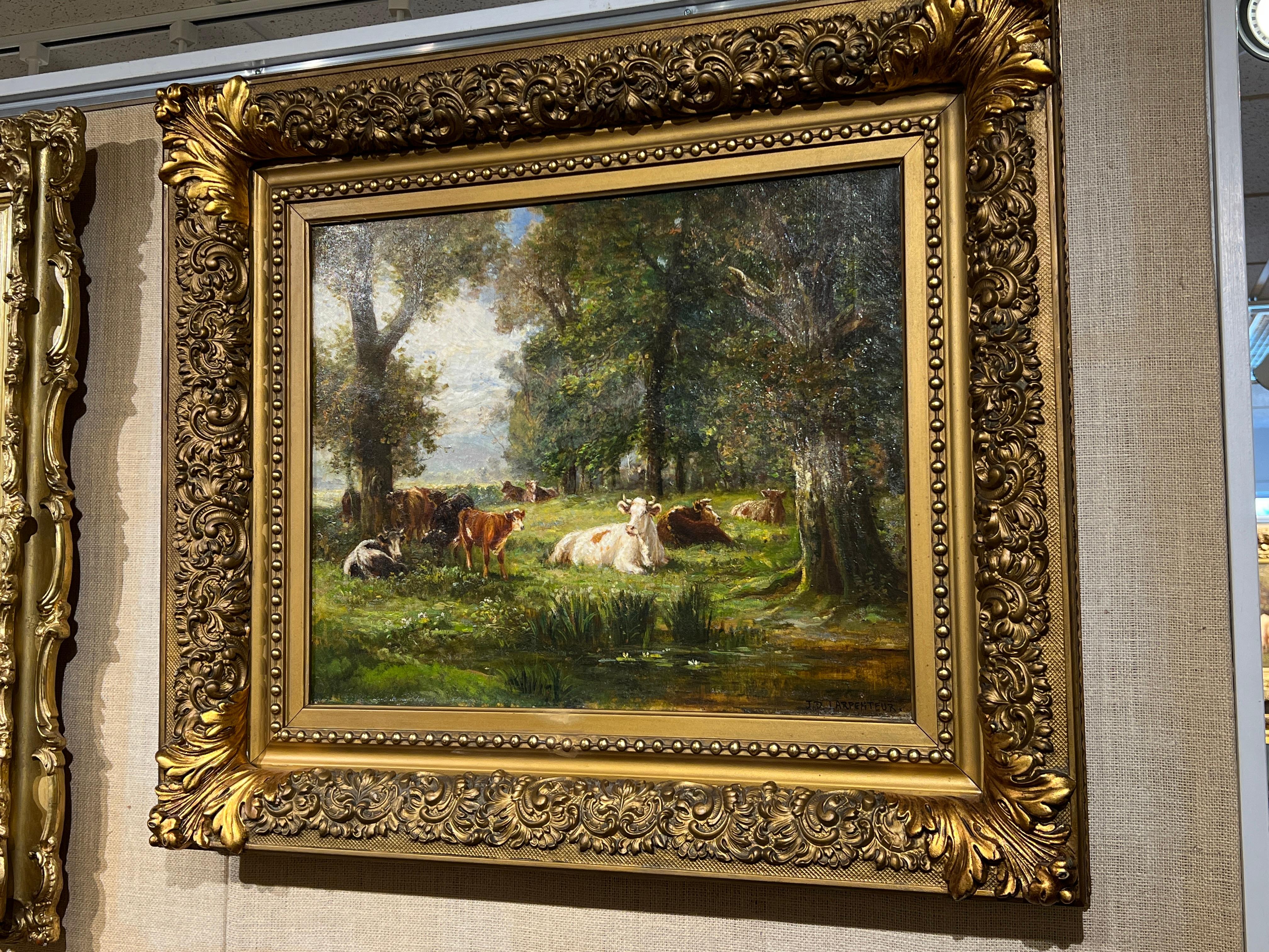 Rinder bei Tagesanbruch (Land), Painting, von James Desvarreux-Larpenteur
