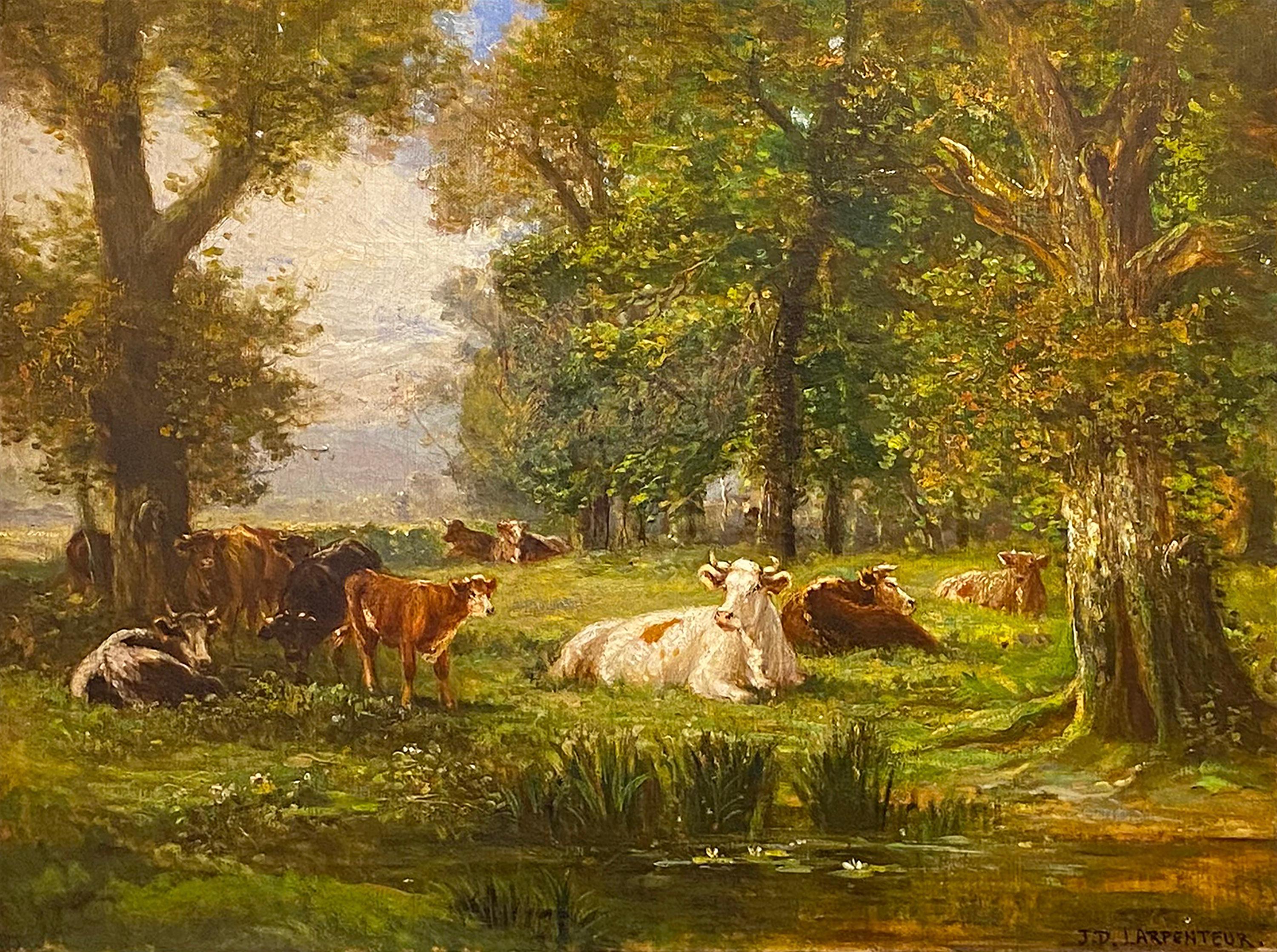 James Desvarreux-Larpenteur Animal Painting – Rinder bei Tagesanbruch