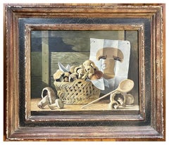 James DeVries French Tromp l'Oeil Still Life Oil Painting on Canvas of Mushrooms