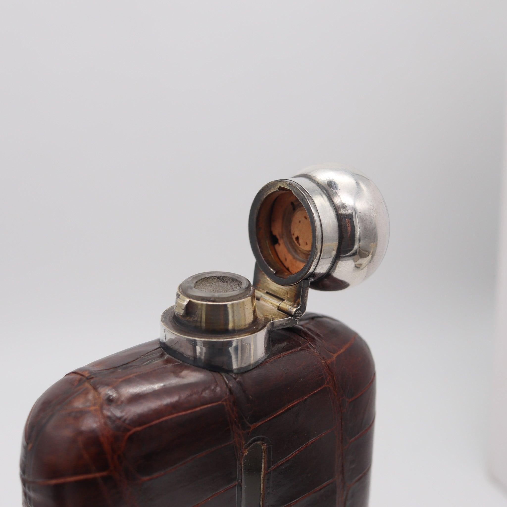 Edwardian JAMES DIXON & SONS 1891 Sheffield Large Liquor Flask In .925 Sterling & Leather For Sale