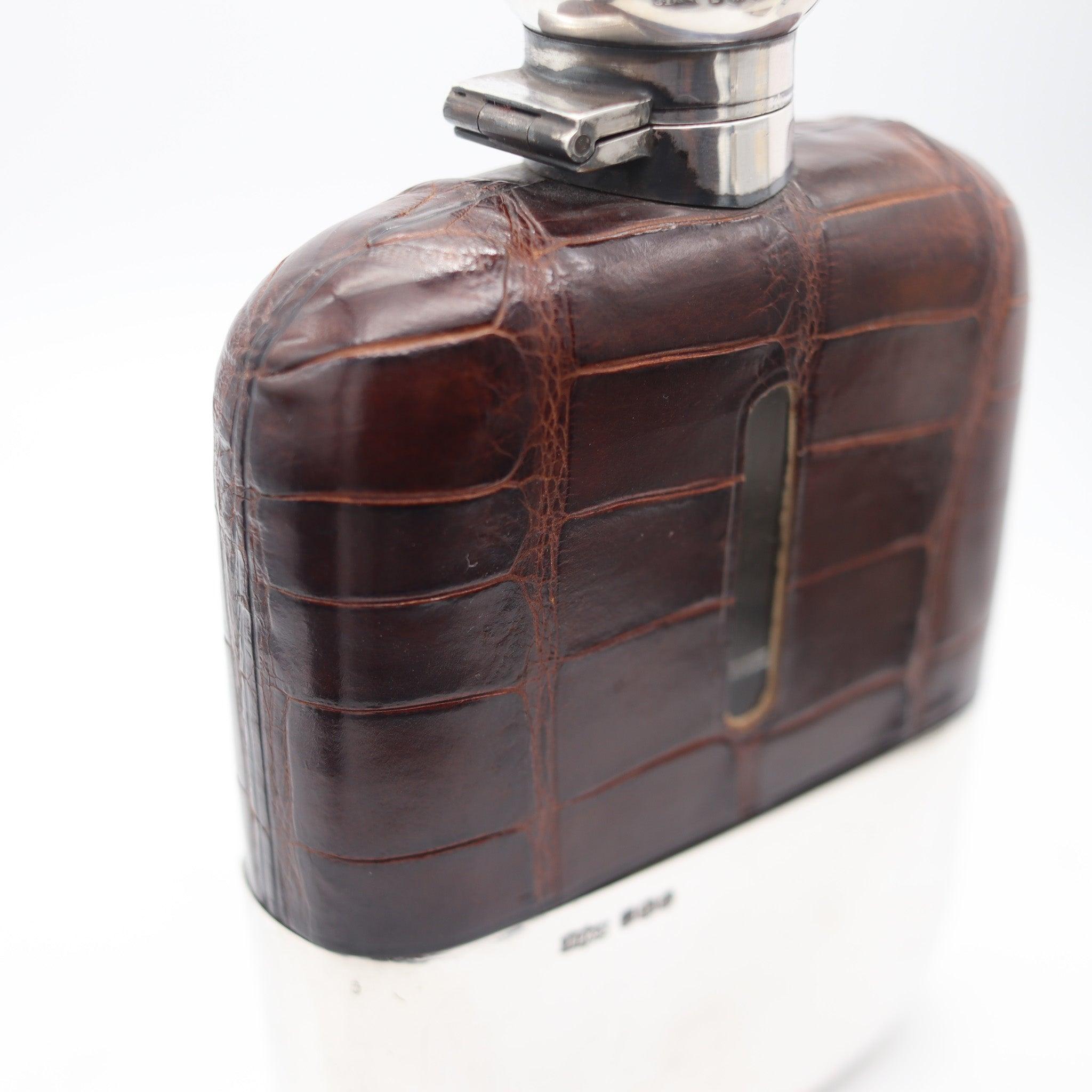 Silver JAMES DIXON & SONS 1891 Sheffield Large Liquor Flask In .925 Sterling & Leather For Sale