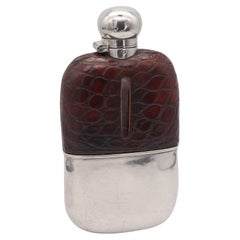 James Dixon & Sons 1891 Sheffield Large Liquor Flask in Sterling and Crocodile