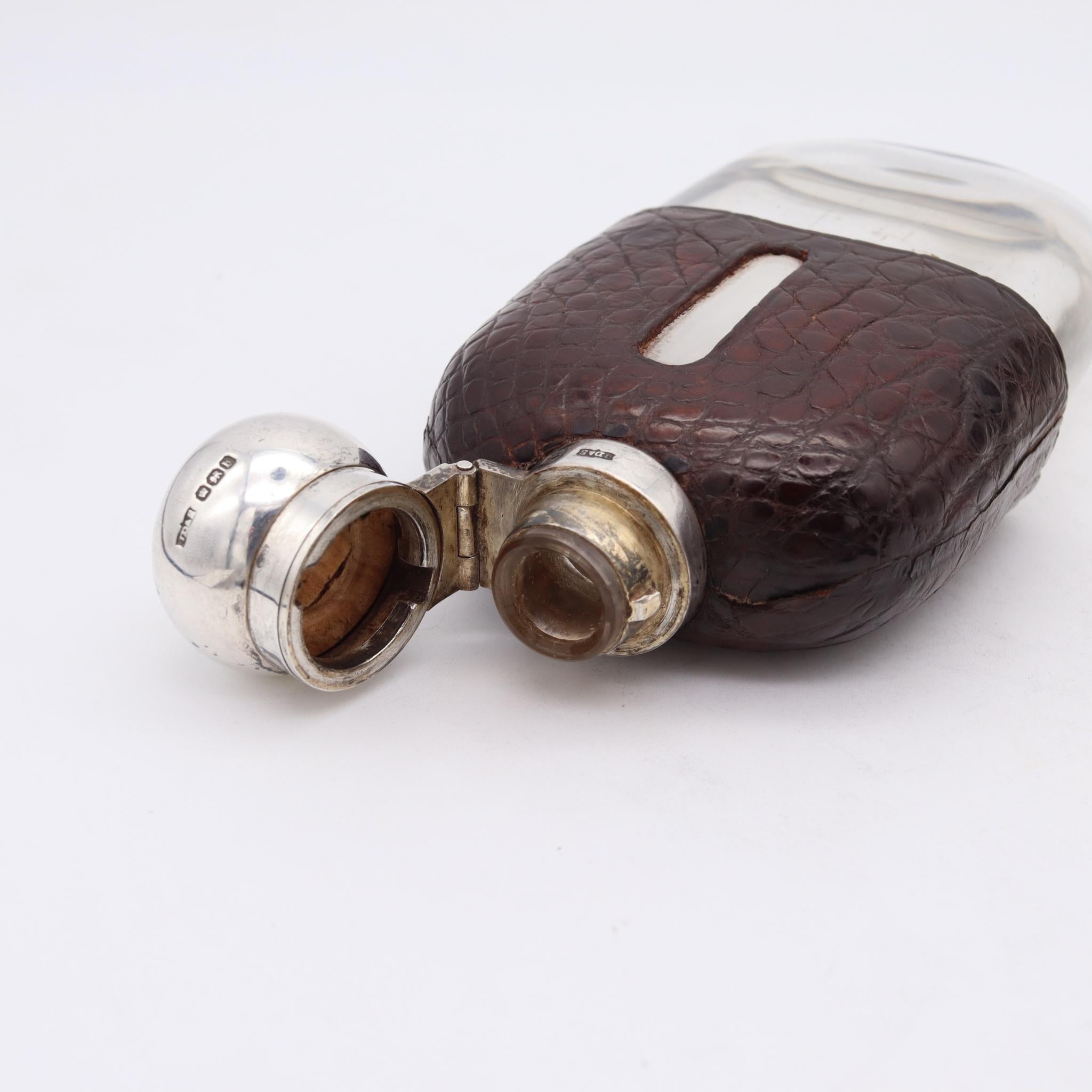 High Victorian James Dixon & Sons 1894 Sheffield Medium Liquor Flask Sterling Silver & Leather