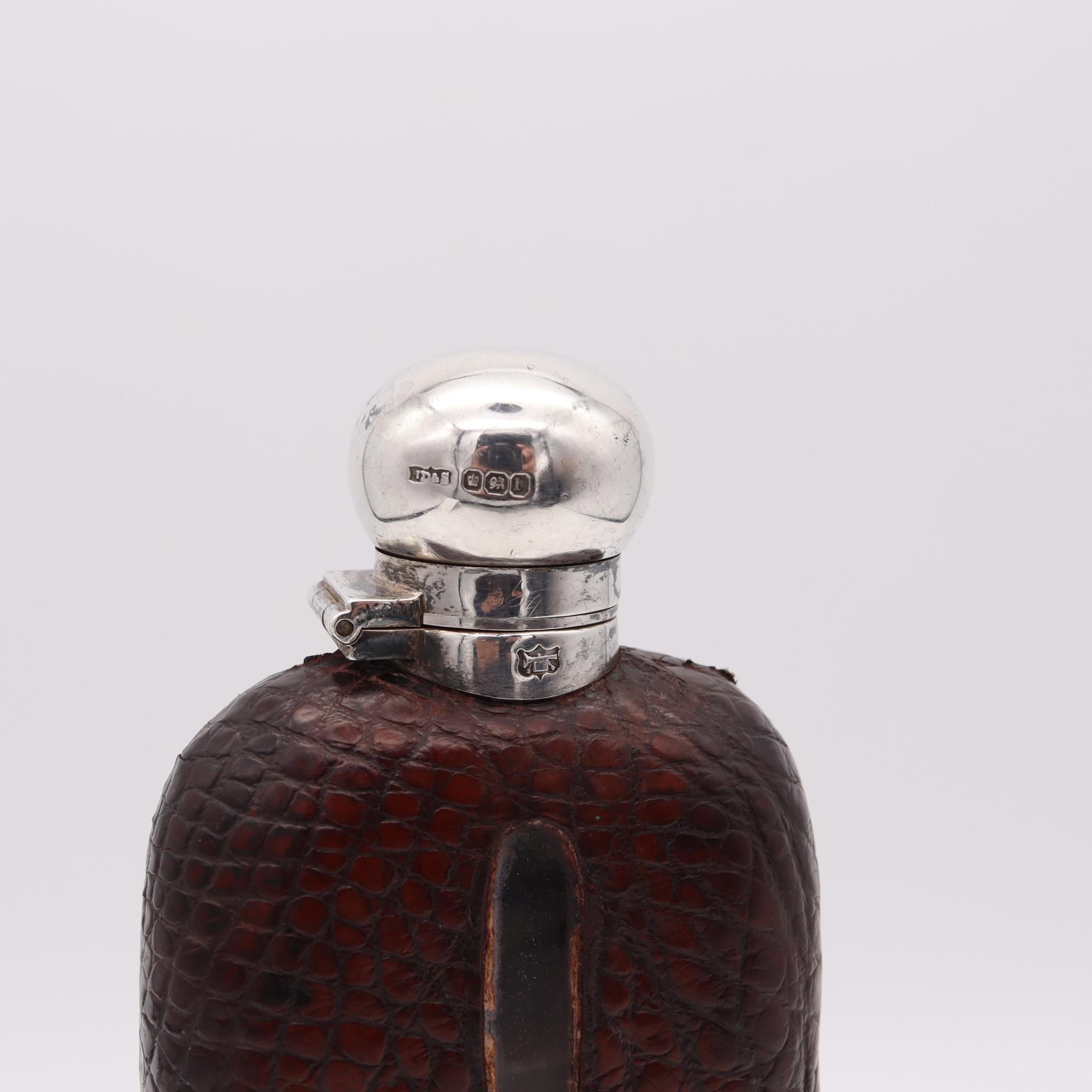 Late 19th Century James Dixon & Sons 1894 Sheffield Medium Liquor Flask Sterling Silver & Leather