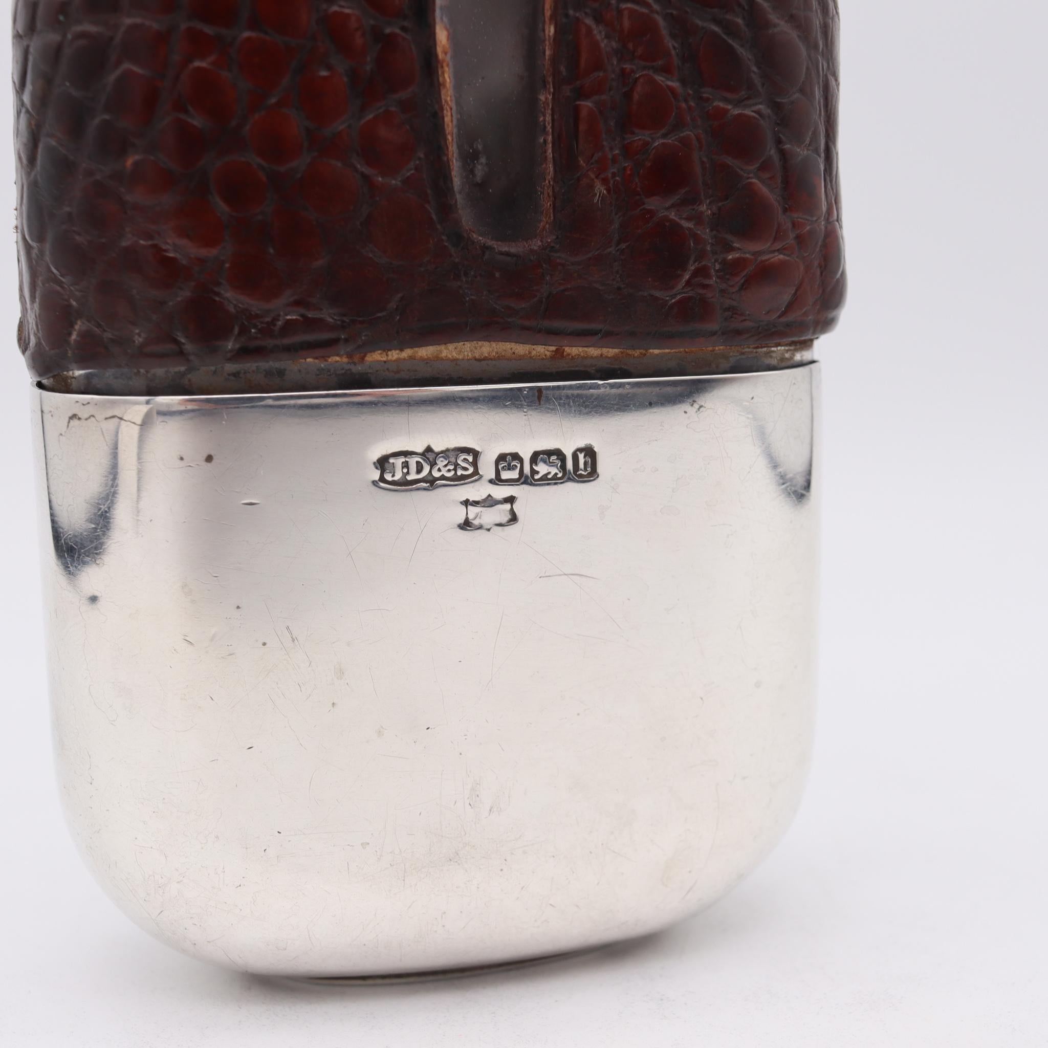 James Dixon & Sons 1894 Sheffield Medium Liquor Flask Sterling Silver & Leather 1