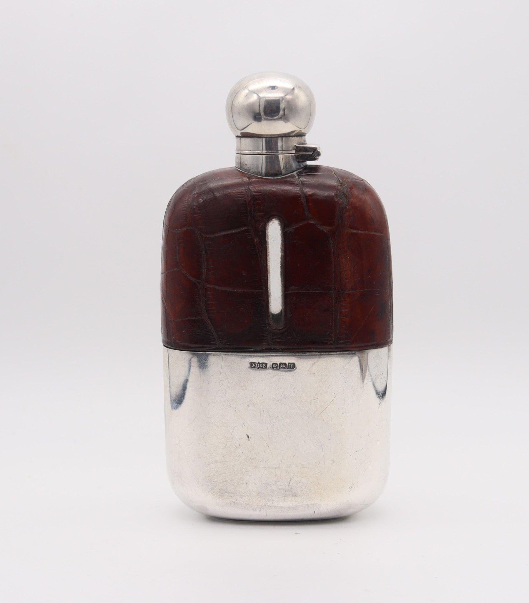 JAMES DIXON & SONS 1904 Sheffield Großer likörfarbener Flask in .925 Sterling & (Edwardian) im Angebot
