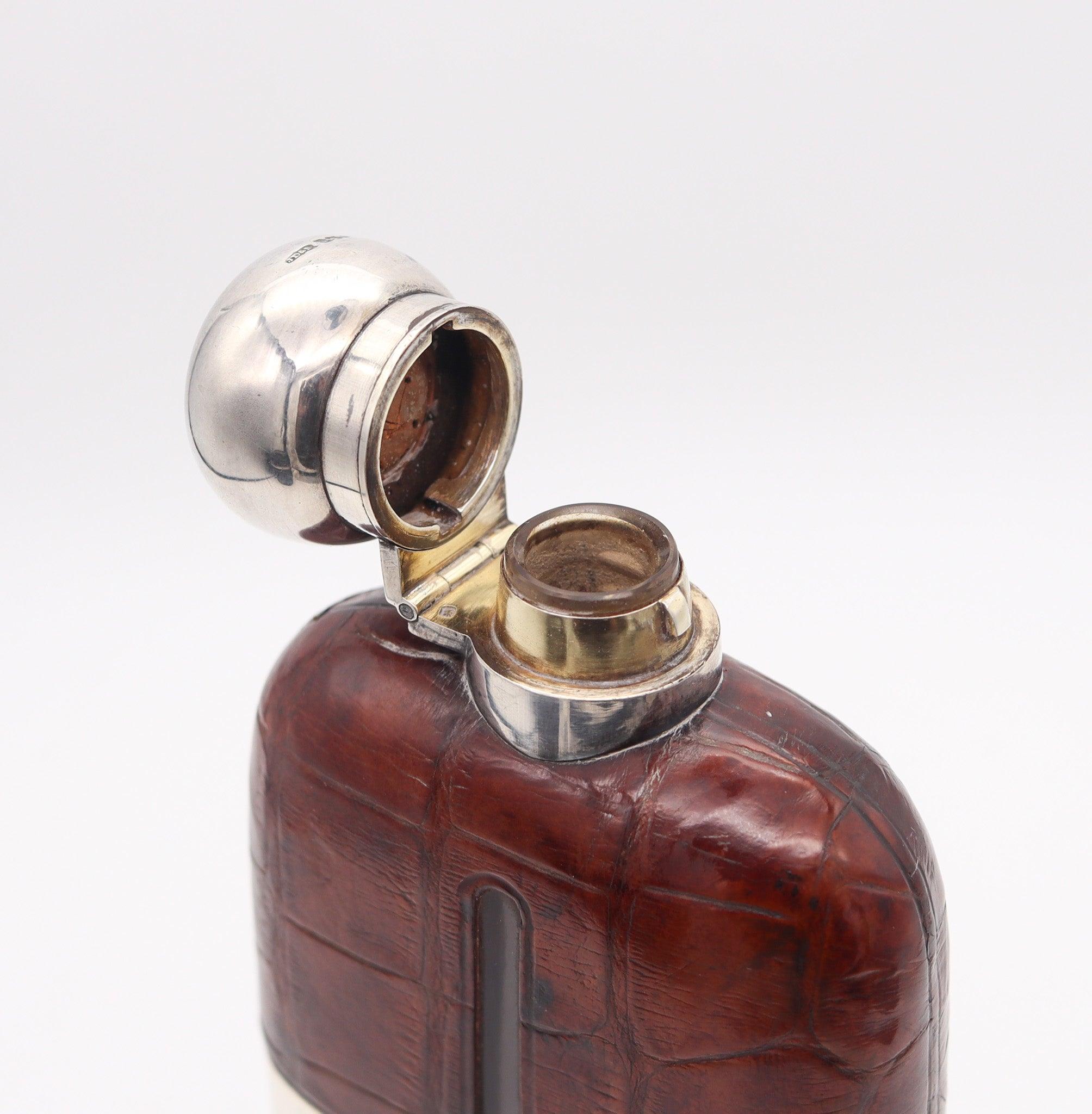 JAMES DIXON & SONS 1904 Sheffield Großer likörfarbener Flask in .925 Sterling & (Handgefertigt) im Angebot