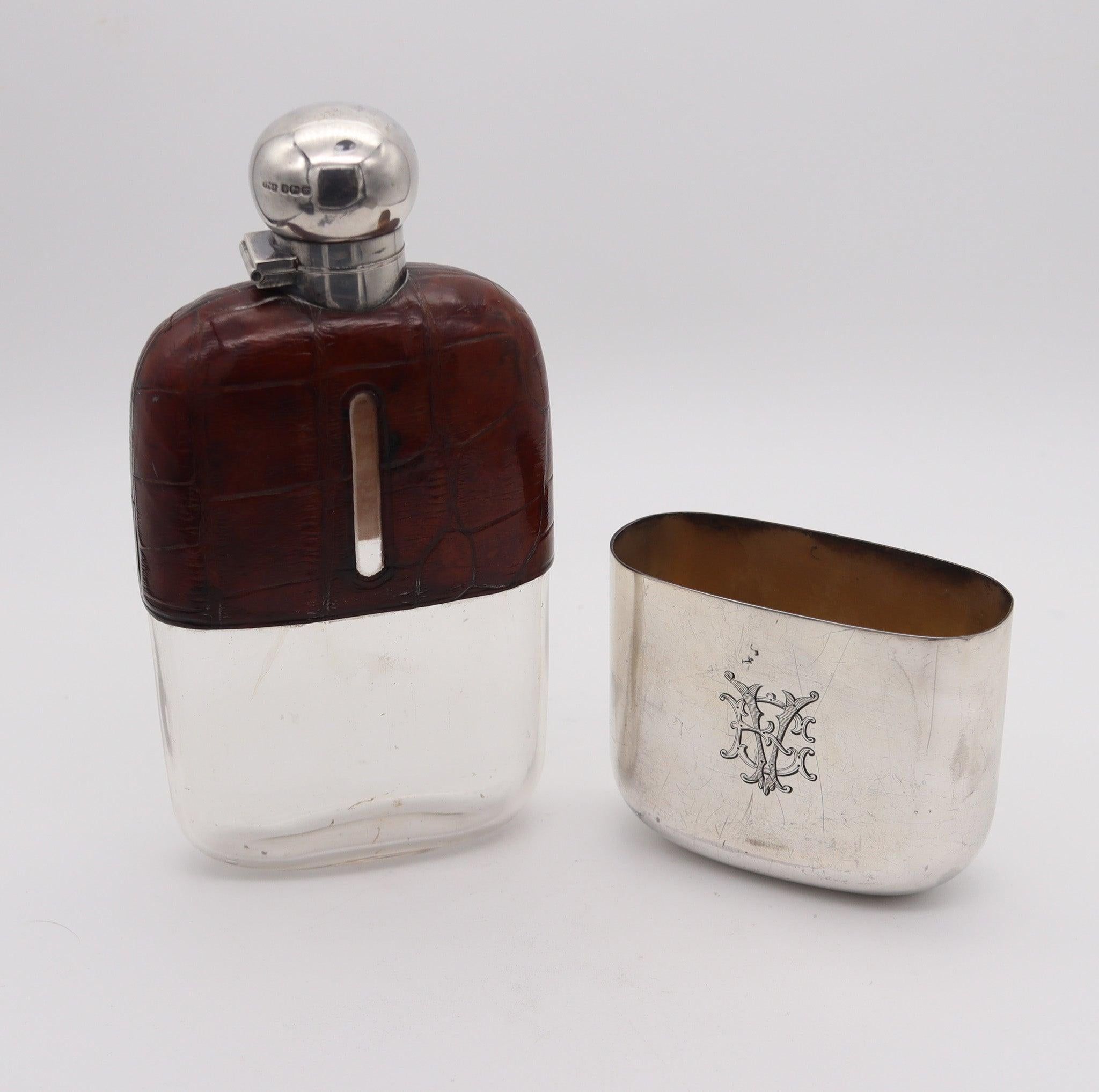 JAMES DIXON & SONS 1904 Sheffield Großer likörfarbener Flask in .925 Sterling & (Ende des 20. Jahrhunderts) im Angebot