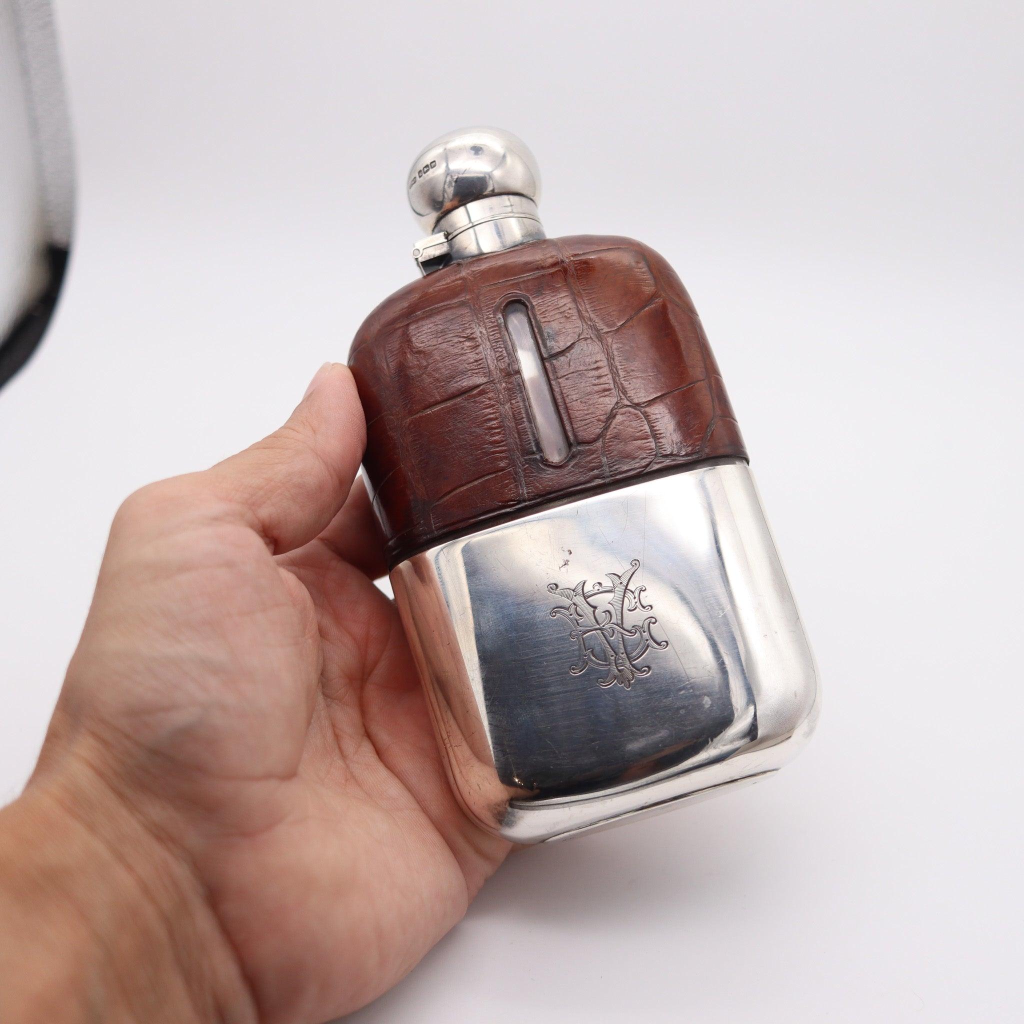 JAMES DIXON & SONS 1904 Sheffield Großer likörfarbener Flask in .925 Sterling & im Angebot 1