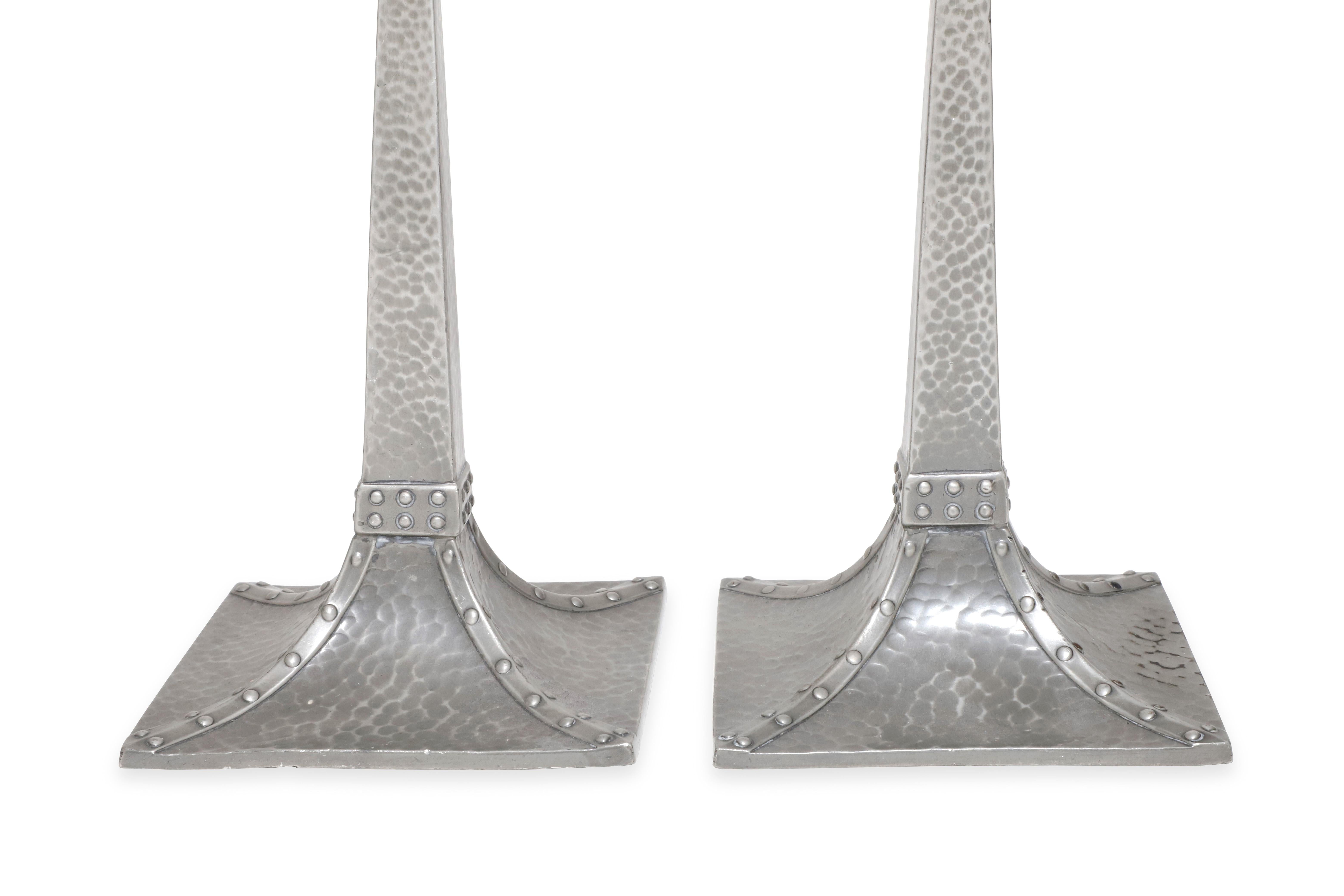 James Dixon & Sons Cornish Pewter Pair of Arts & Crafts Candlesticks circa 1908 In Good Condition For Sale In New York, NY