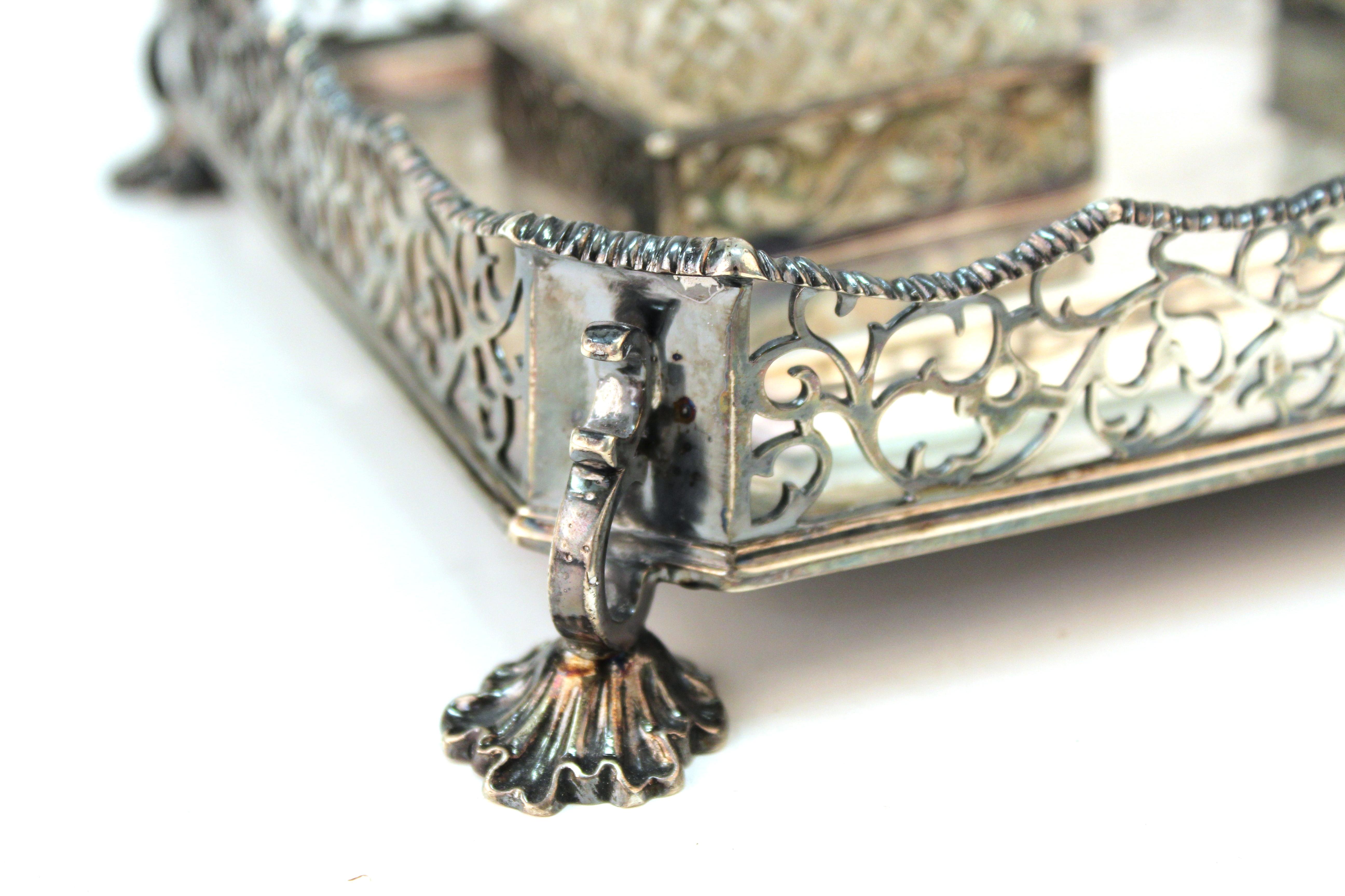 James Dixon & Sons English Sterling Silver Ink Wells on Tray 9