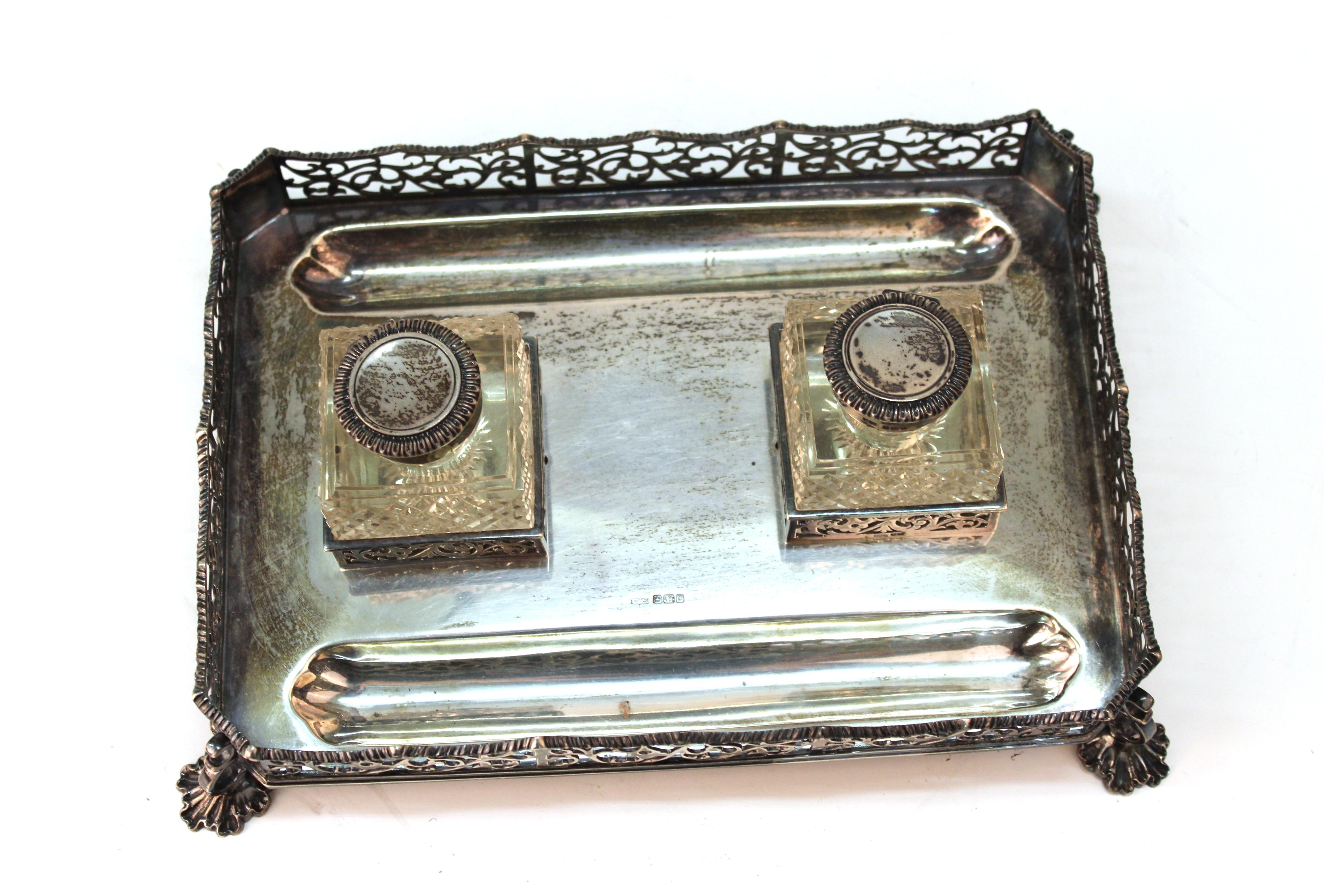 James Dixon & Sons English Sterling Silver Ink Wells on Tray 11