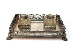 James Dixon & Sons English Sterling Silver Ink Wells on Tray