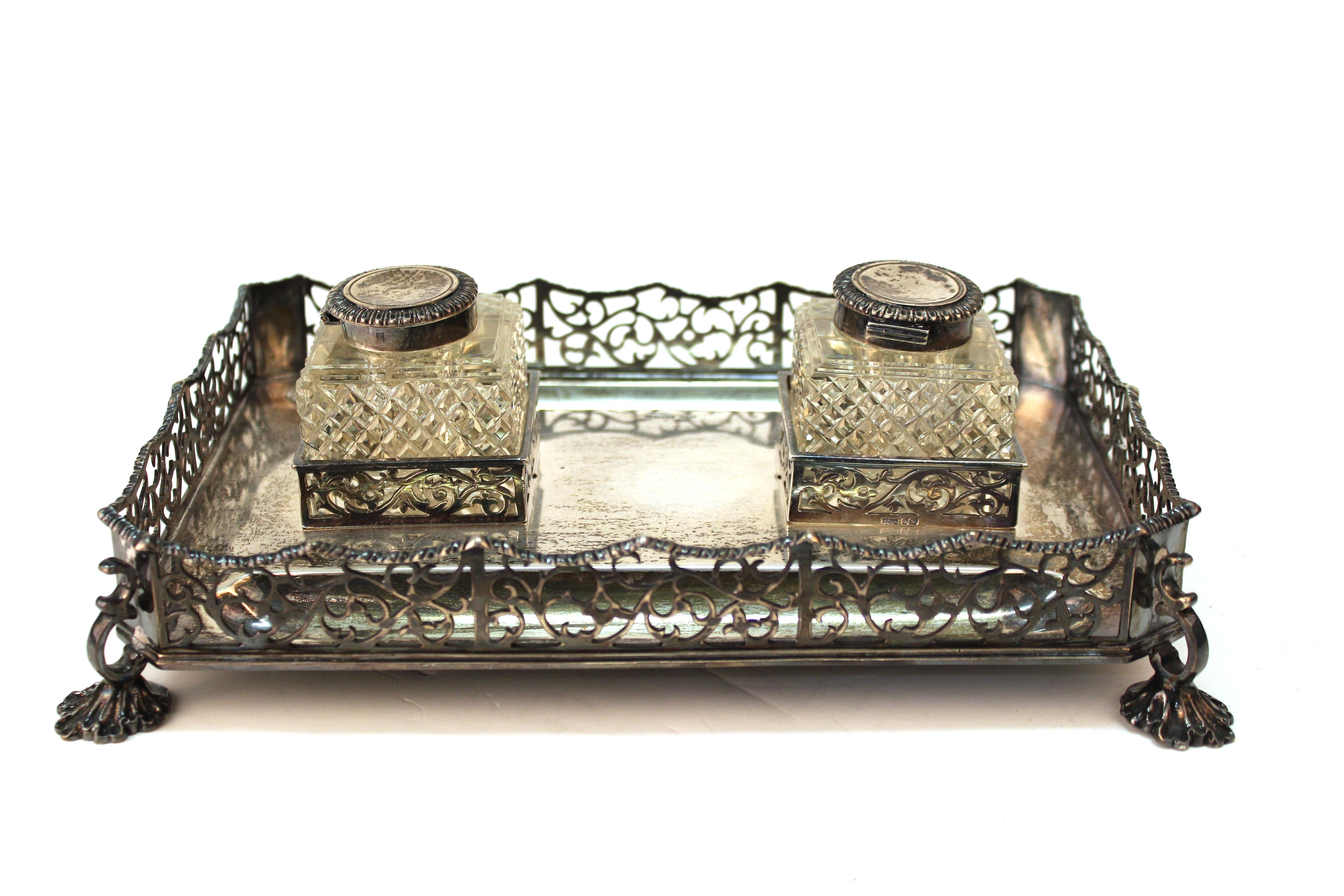 James Dixon & Sons English Sterling Silver Ink Wells on Tray 1