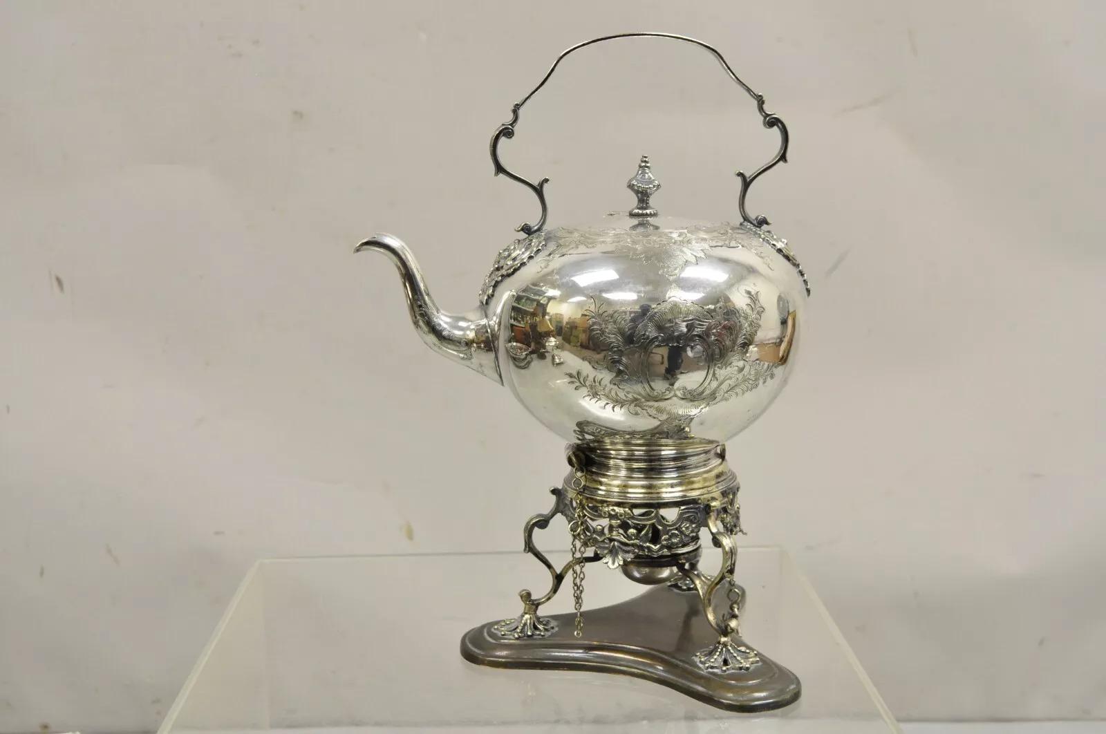 James Dixon & Sons Sheffield Tetera de café basculante victoriana chapada en plata. El artículo incluye el monograma 