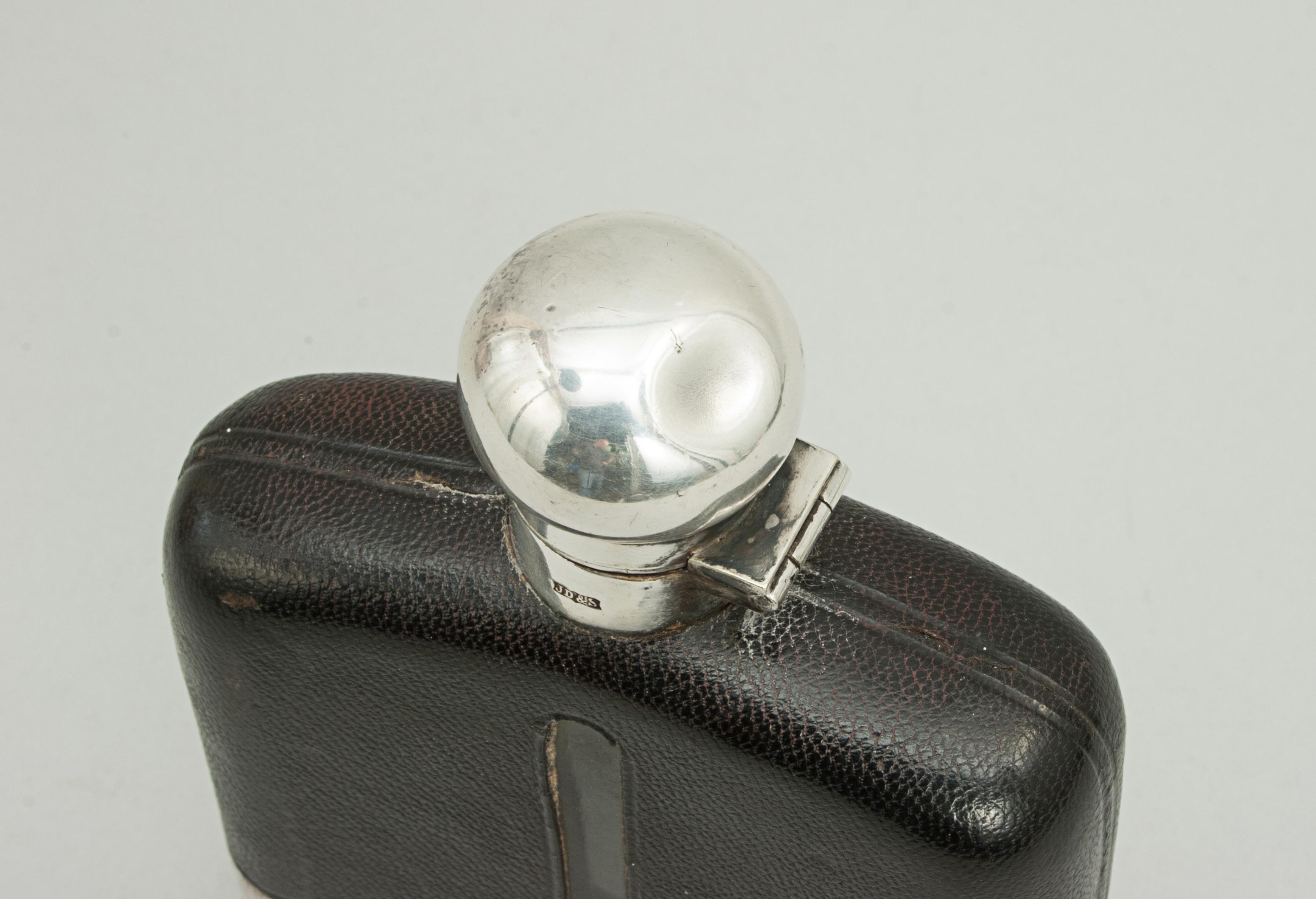 Mid-20th Century James Dixon's Silver Plated Gentleman's Hip Flask with Leather Cover