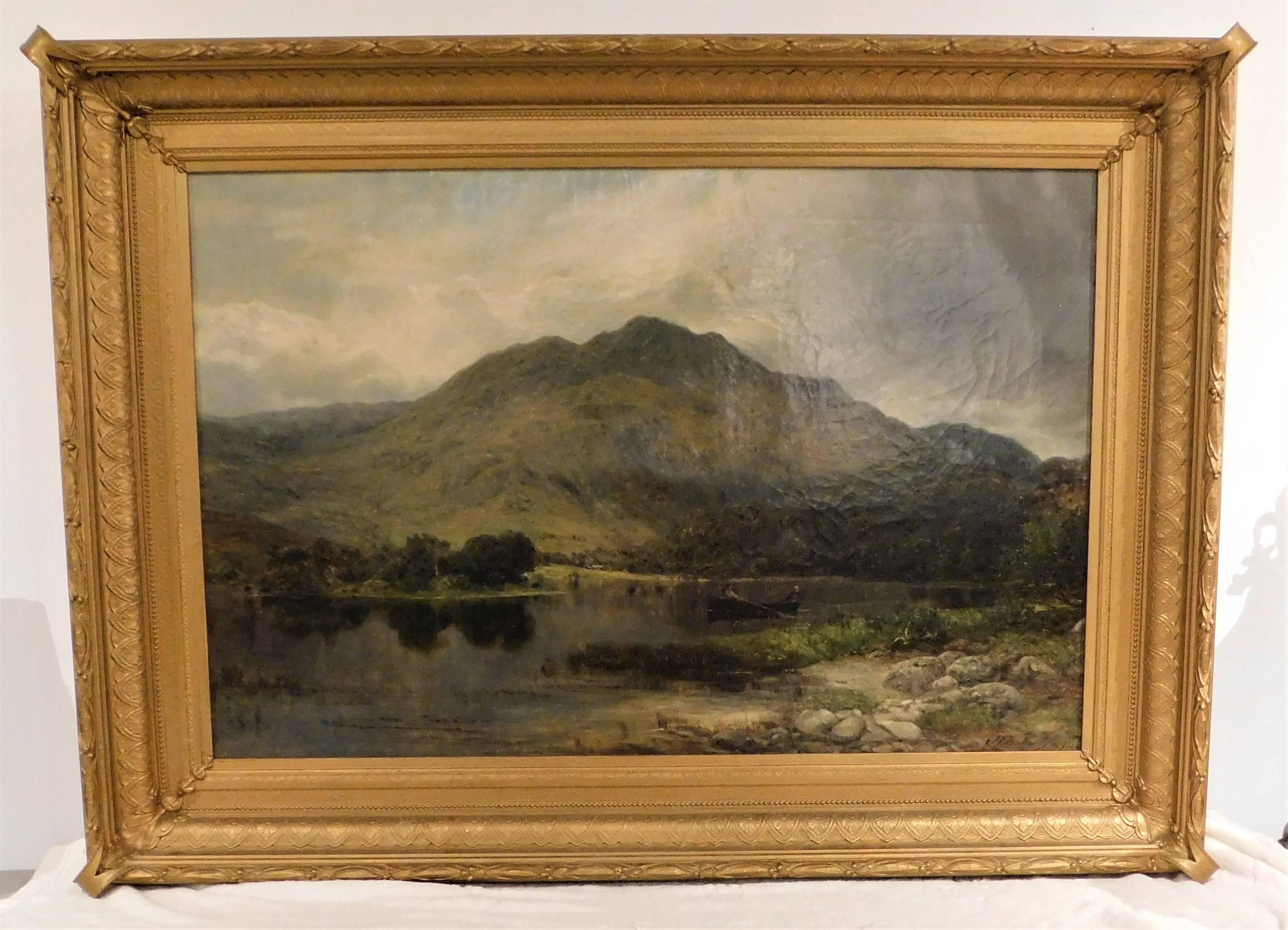 Écossais James Docharty huile sur toile originale de 1874 peinture de paysage en vente