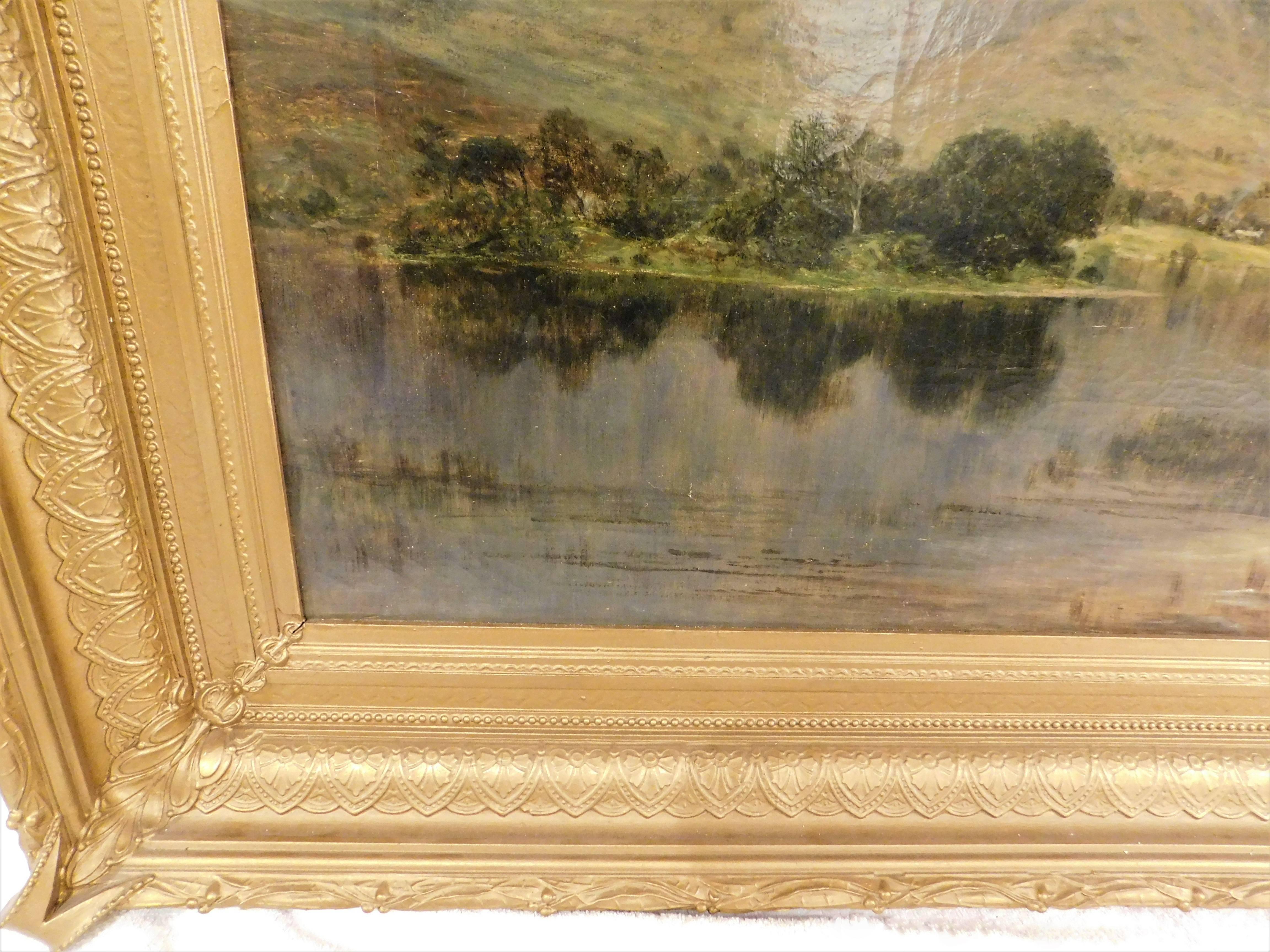 Fin du XIXe siècle James Docharty huile sur toile originale de 1874 peinture de paysage en vente