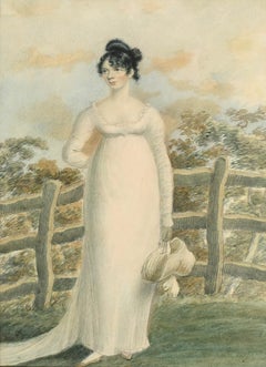 Fine 1800's Georgian Original Painting Portrait of Elegant Young Noble Lady