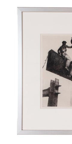 WPA Etching "Sky Riders" Industrial Steelworkers New York Skyscraper Signed