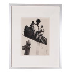 Vintage WPA Etching "Sky Riders" Industrial Steelworkers New York Skyscraper Signed