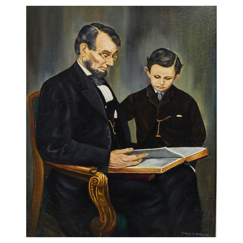 James E Barling Oil on Canvas Portrait of Abraham Lincoln 
Son For Sale