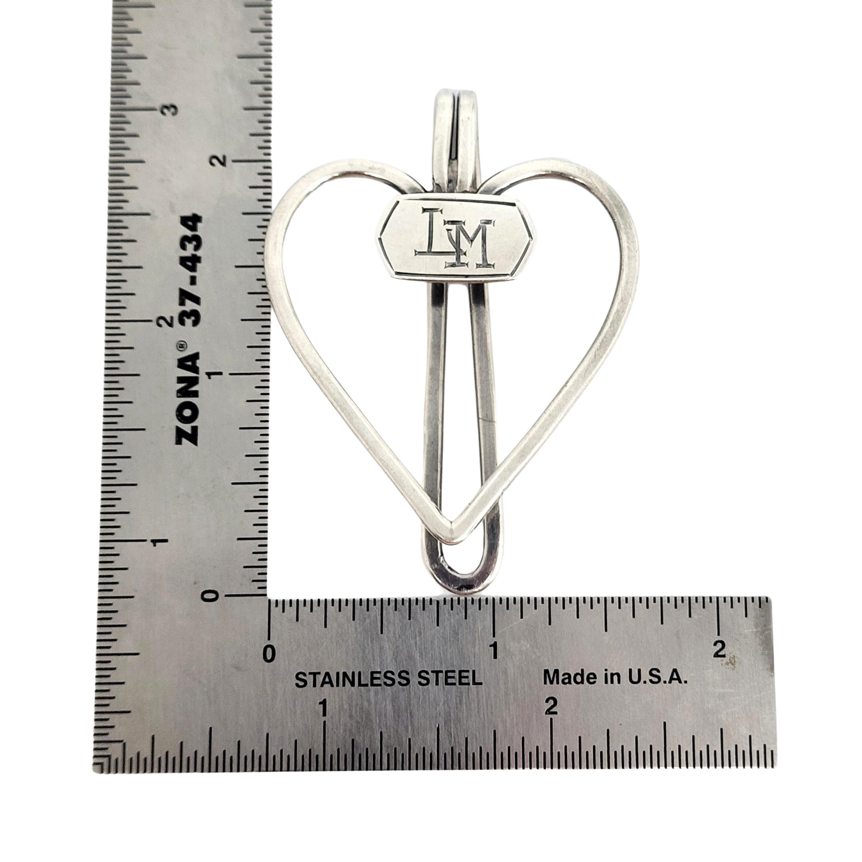 James E Blake Sterling Silver Heart Napkin Clip with Monogram In Good Condition For Sale In Washington Depot, CT