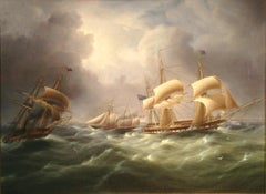 Antique American Steam Schooner Meets British Frigates Crossing the English Channel