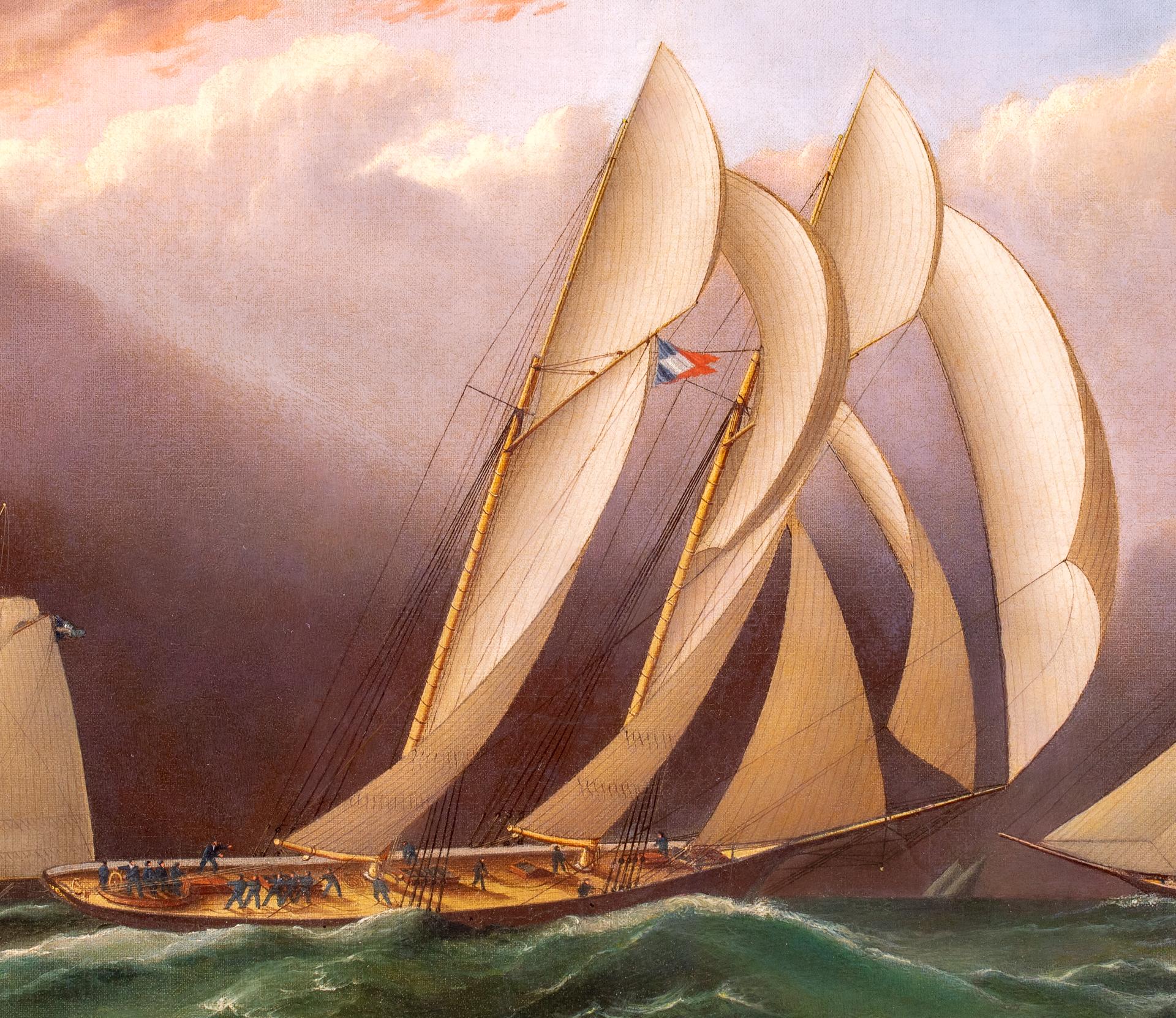 SAPPHO, DAUNTLESS and GRACIE Racing at Cape May 1871 - American Realist Painting by James Edward Buttersworth