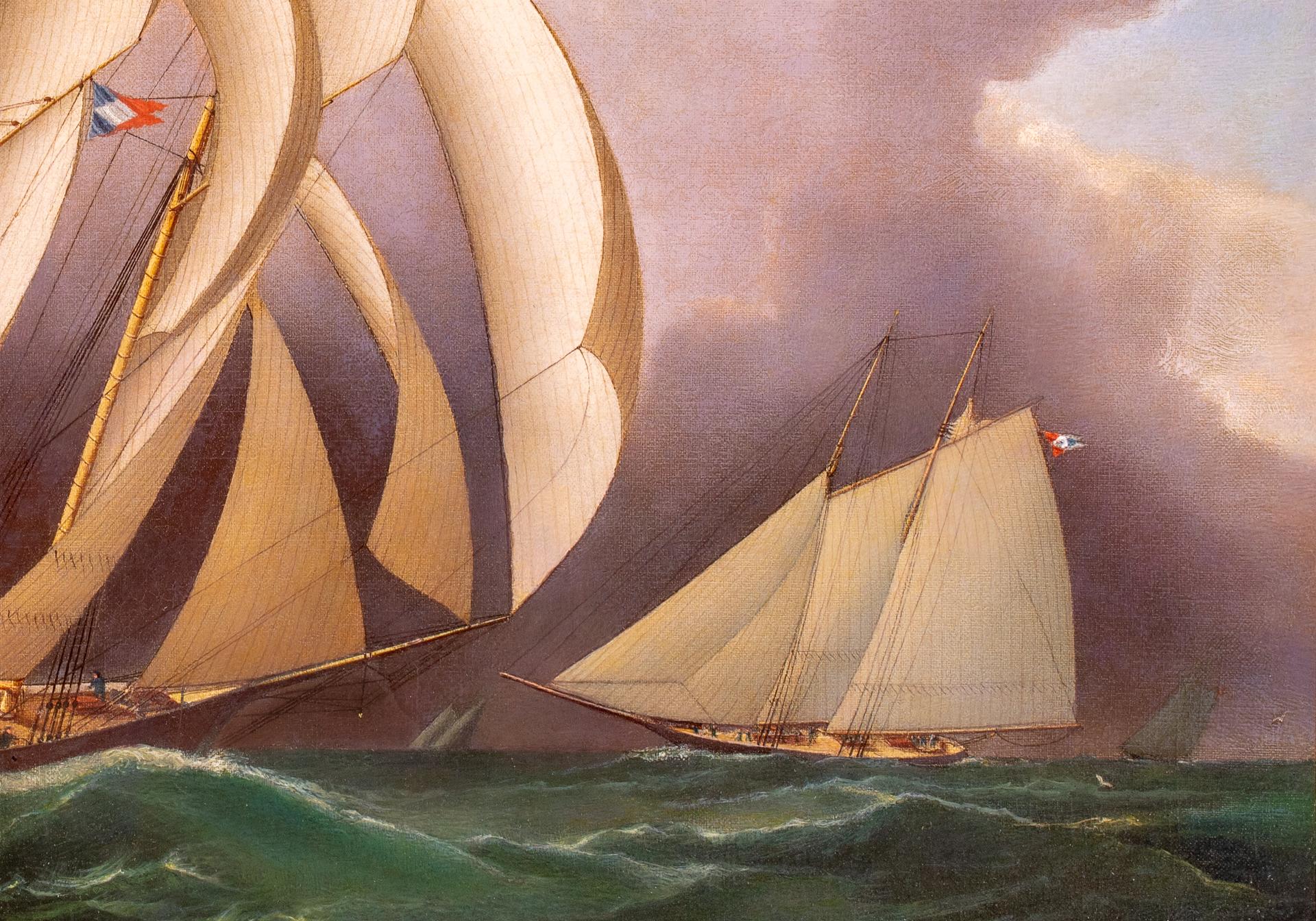 Die begehrtesten Kunstwerke von James E. Buttersworth sind seine Darstellungen amerikanischer Rennyachten, die sich bei den großen Regatten und Pokalrennen ihrer Blütezeit ein Kopf-an-Kopf-Rennen liefern. Von New York aus hat er in den Anfangsjahren