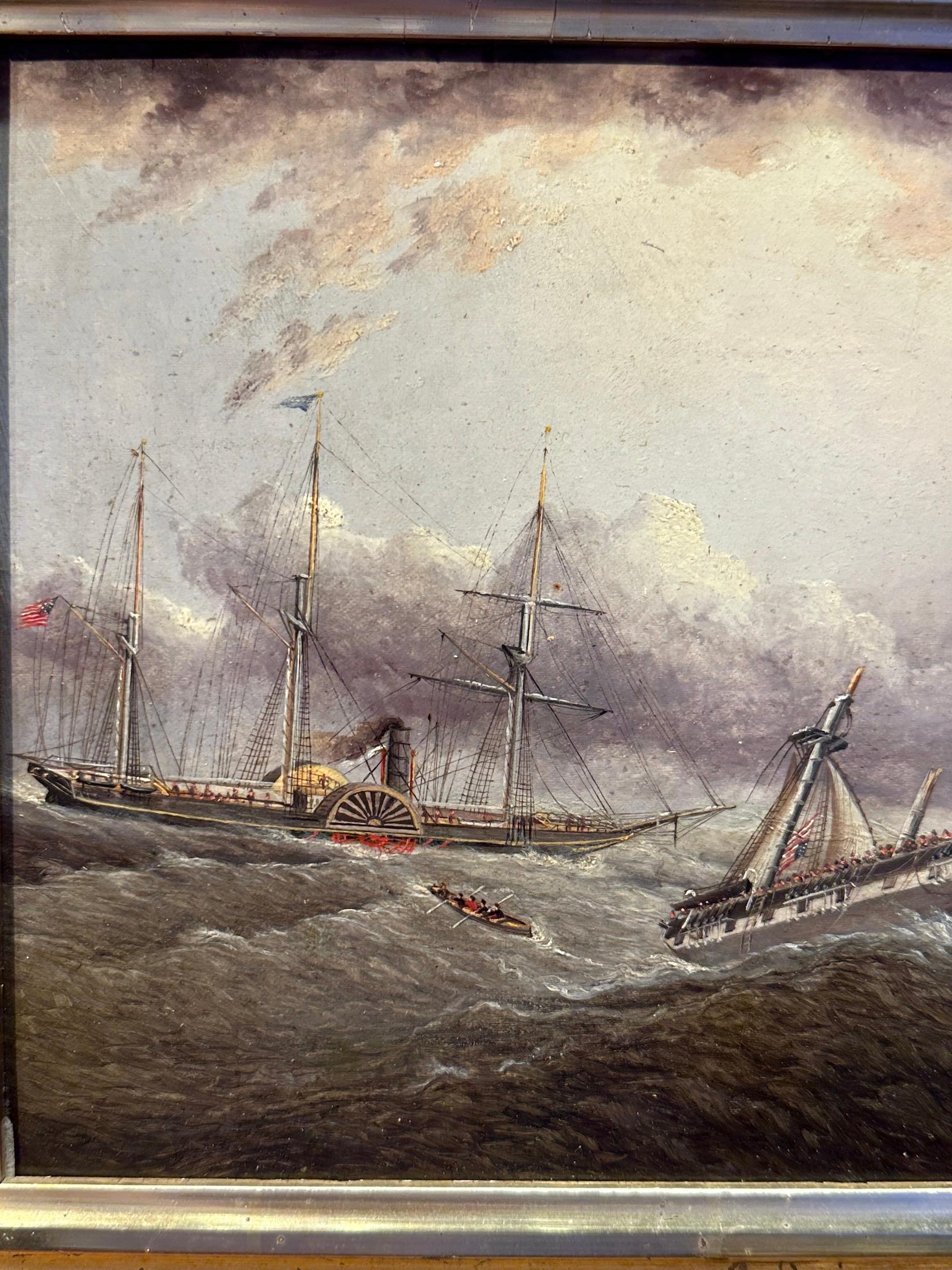 Steam Ship Washington rescuing from the Winchester off Boston 1854 - Victorian Painting by James Edward Buttersworth