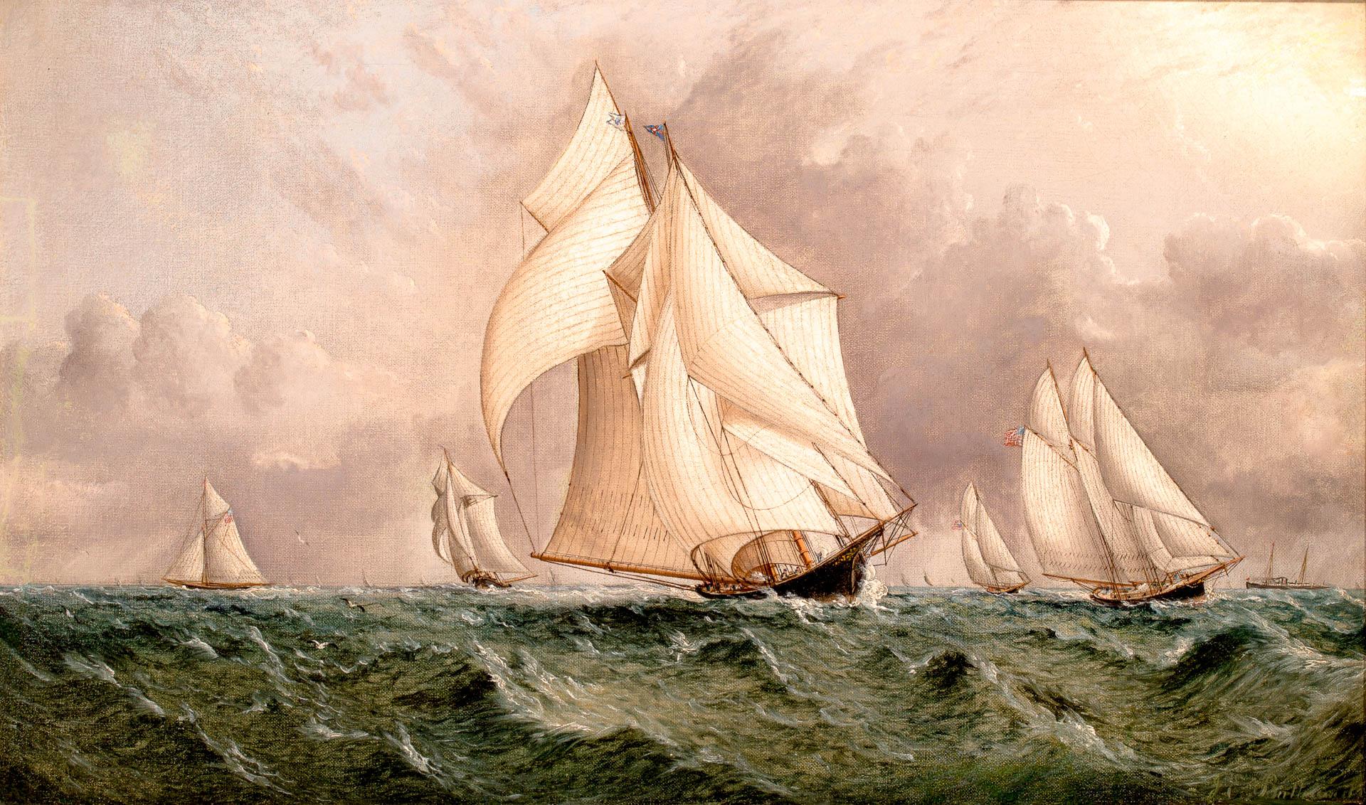 William Astor's Schooner AMBASSADRESS Leads the Regatta - Painting by James Edward Buttersworth