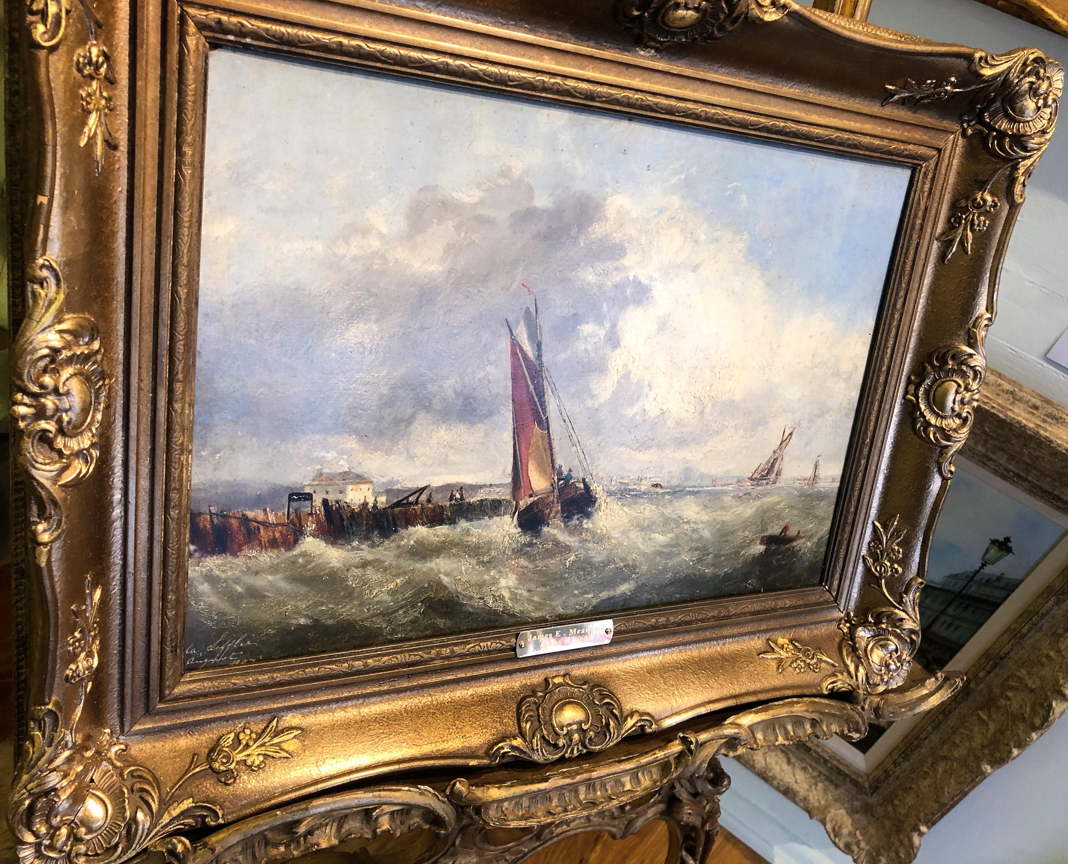 OLD MASTER OIL PAINTING High Quality 19th CENTURY Stormy Seas Gold Gilt Frame For Sale 5