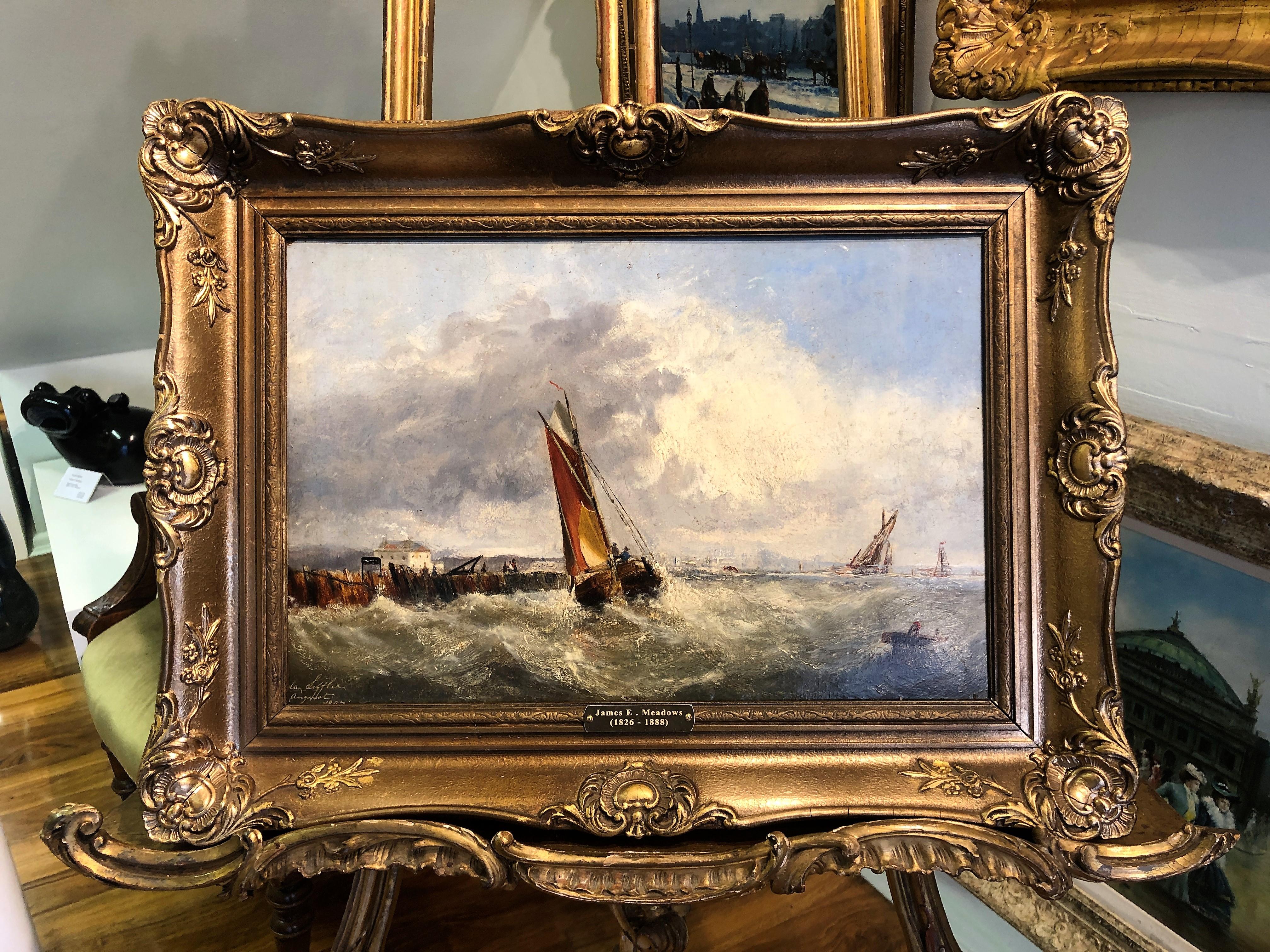 OLD MASTER OIL PAINTING High Quality 19th CENTURY Stormy Seas Gold Gilt Frame For Sale 1
