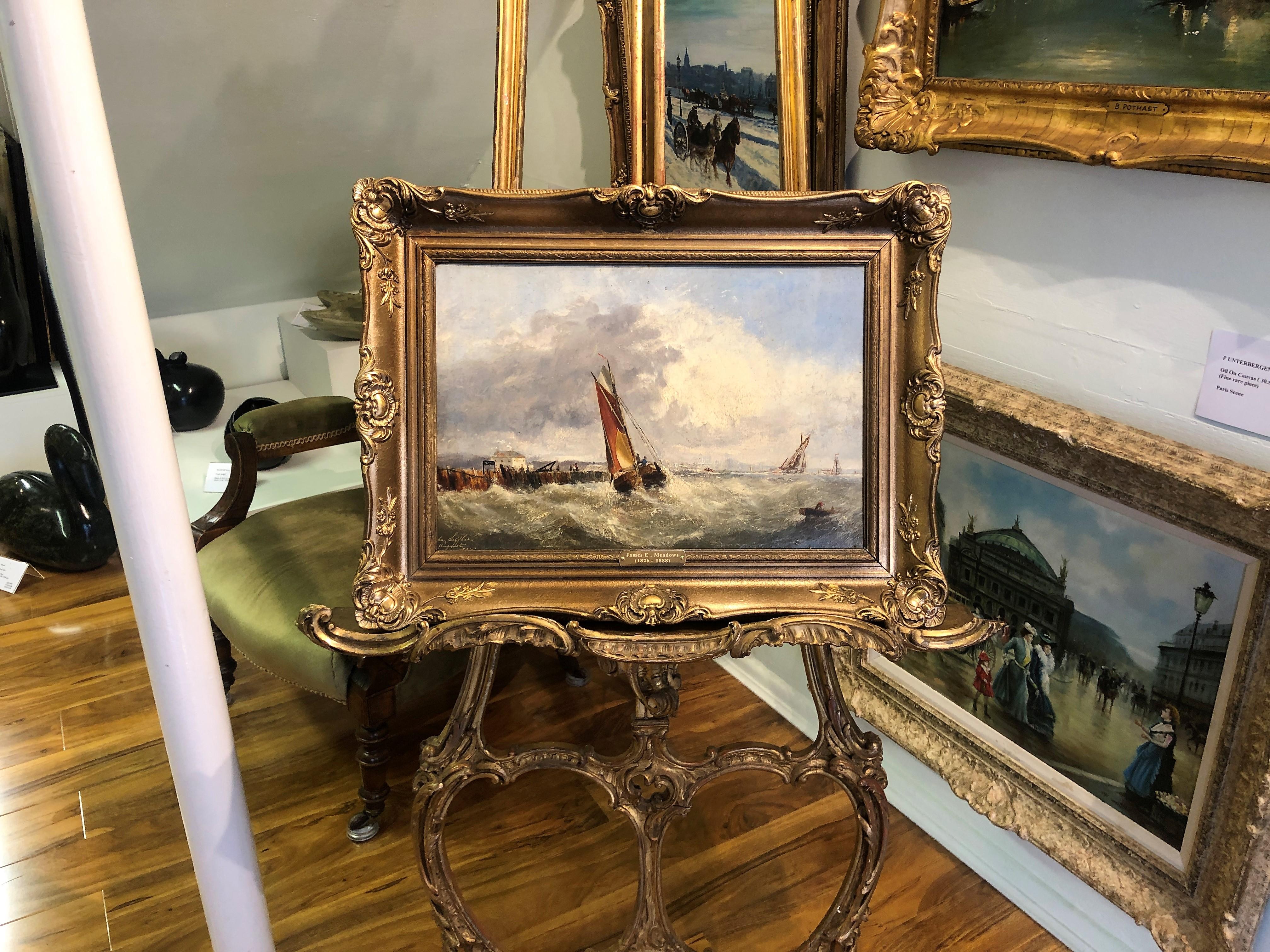 OLD MASTER OIL PAINTING High Quality 19th CENTURY Stormy Seas Gold Gilt Frame For Sale 1
