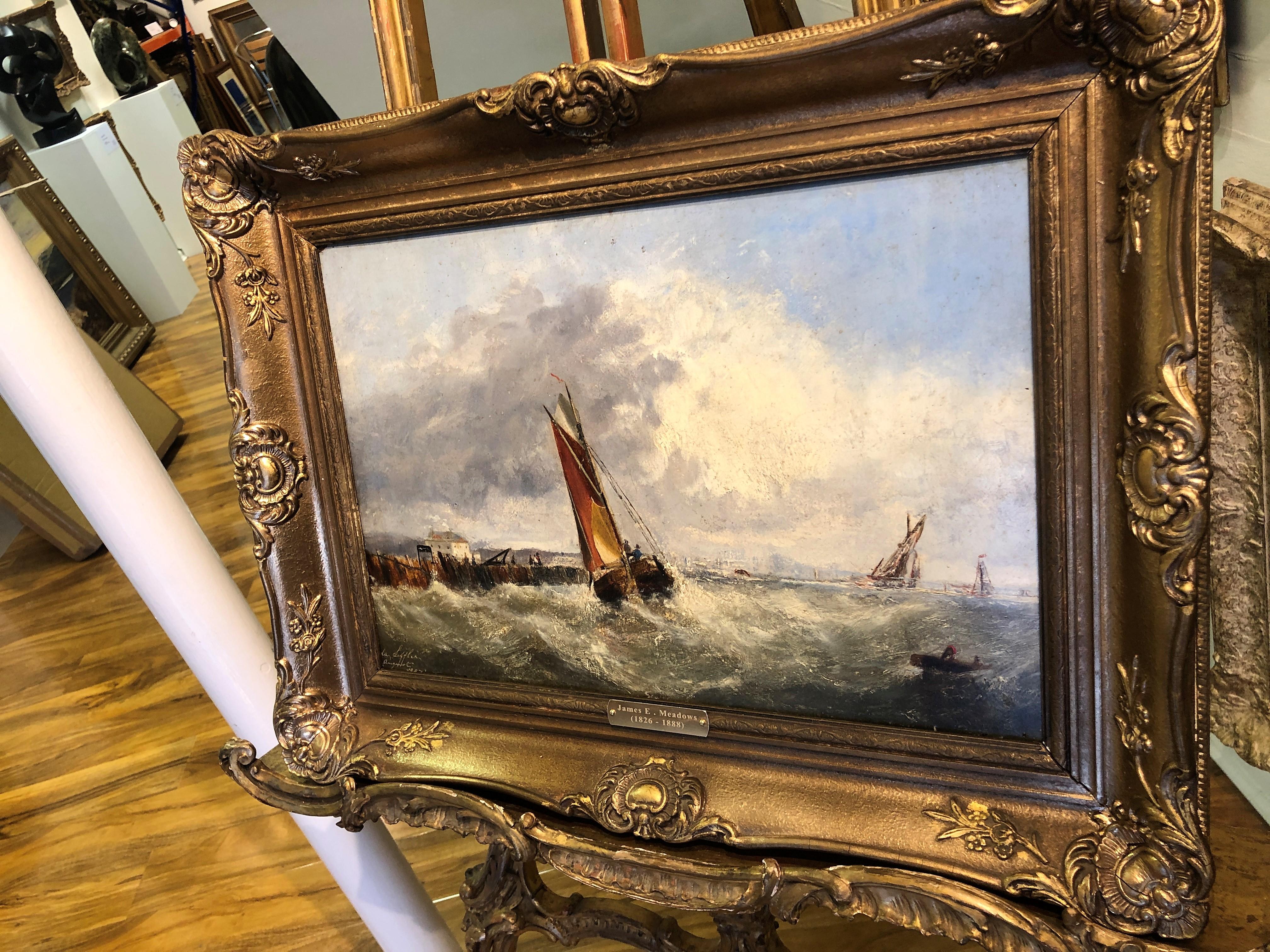 OLD MASTER OIL PAINTING High Quality 19th CENTURY Stormy Seas Gold Gilt Frame For Sale 2