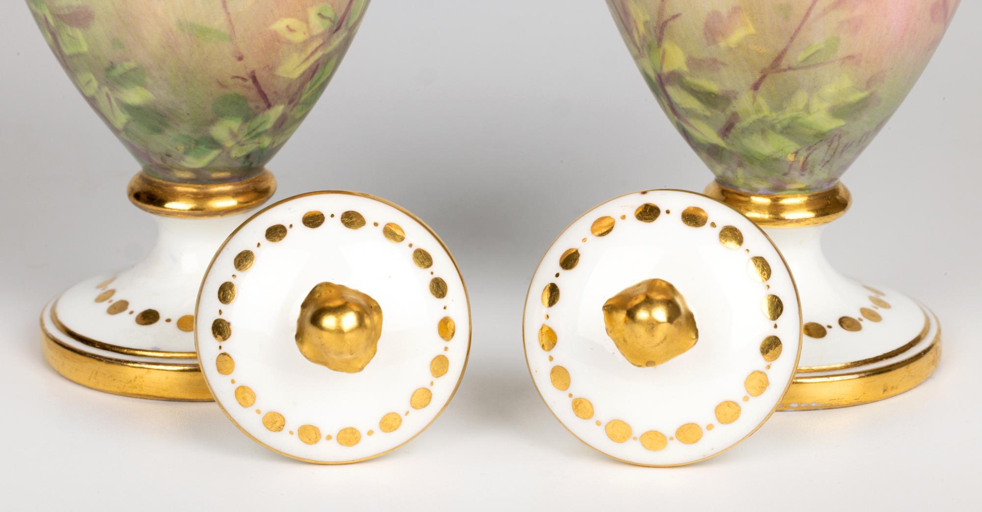 James Edwin Dean for Minton Pair Pheasant Painted Lidded Vases 3
